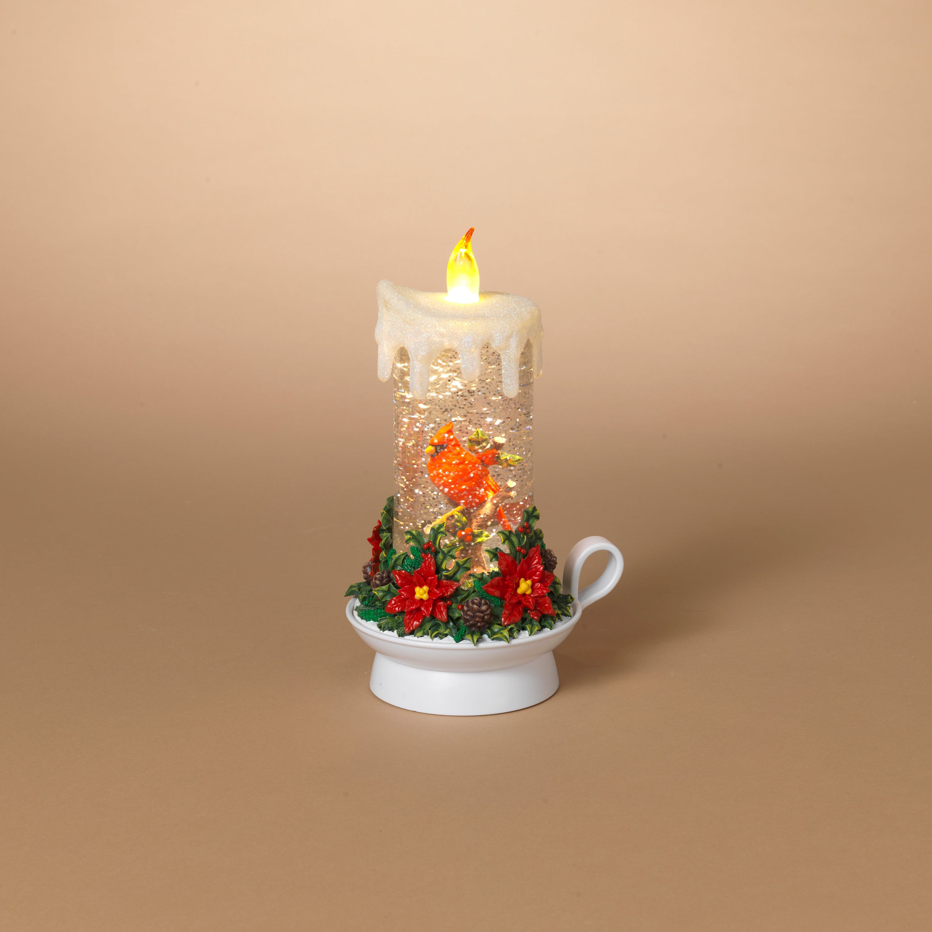 Lighted 9 in H Battery Operated Lighted Cardinal Spinning Water Globe Candle 2732610EC