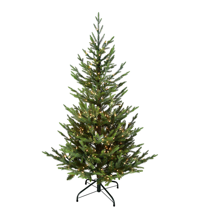 4.5 ft Pre-Lit Natural Fir Artificial Christmas Tree with Insta-Shape® Memory Wire and 250 UL Clear Lights Metal Stand Green AURA-45NAC25