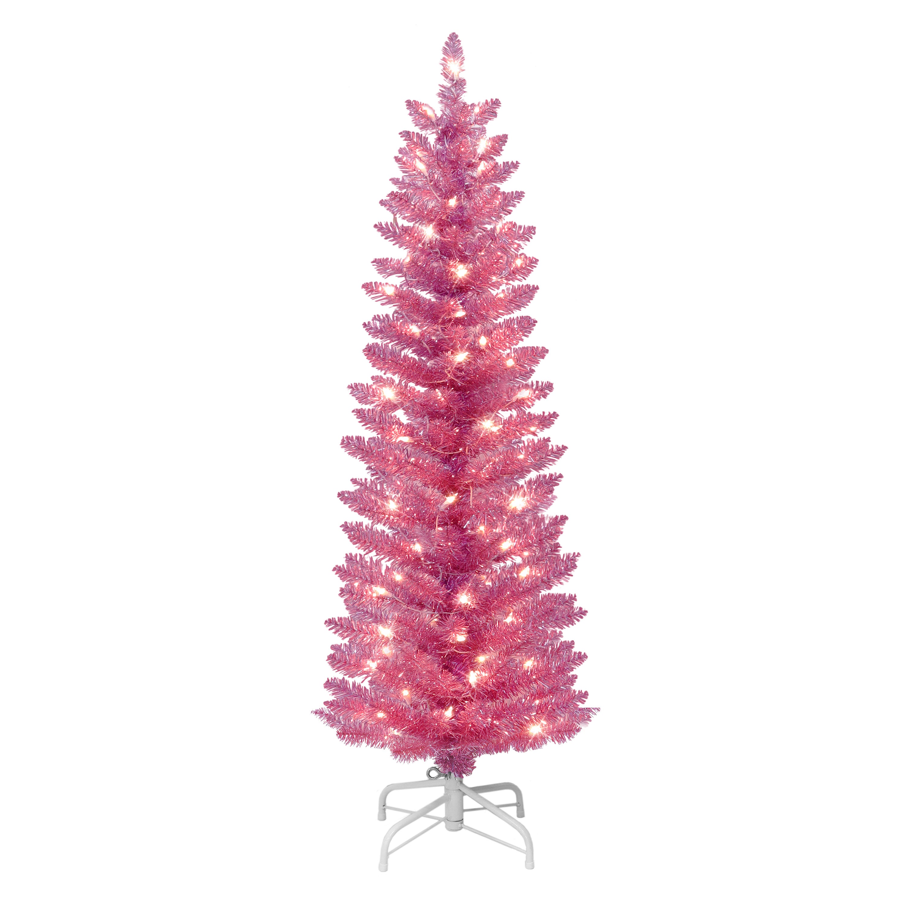 4.5 ft Pre-Lit Pink Tinsel Artificial Tree 2642A-STPK45C07