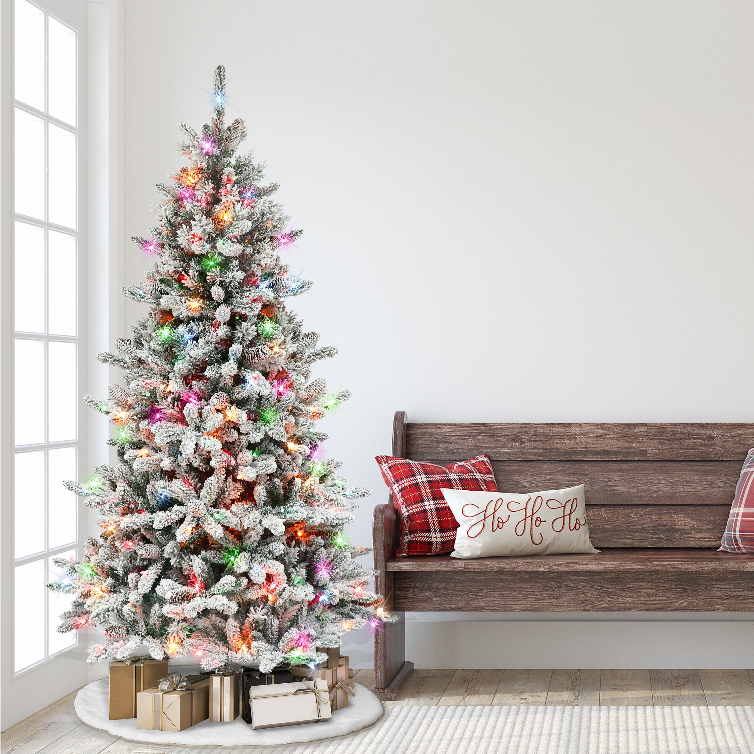 6.5ft Pre-lit Flocked ‎Bennington Fir Christmas Tree