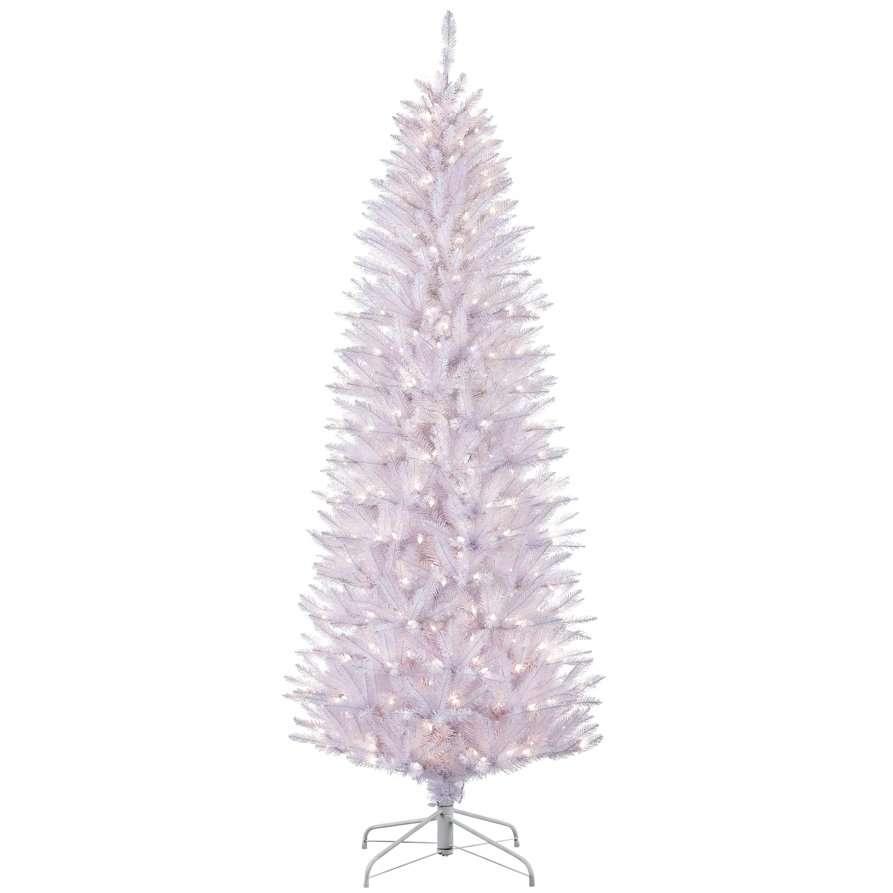 6.5 ft Pre-Lit White Fraser Fir Pencil Artificial Christmas Tree with 250 UL Clear Lights Metal Stand FFPTWA-65C25