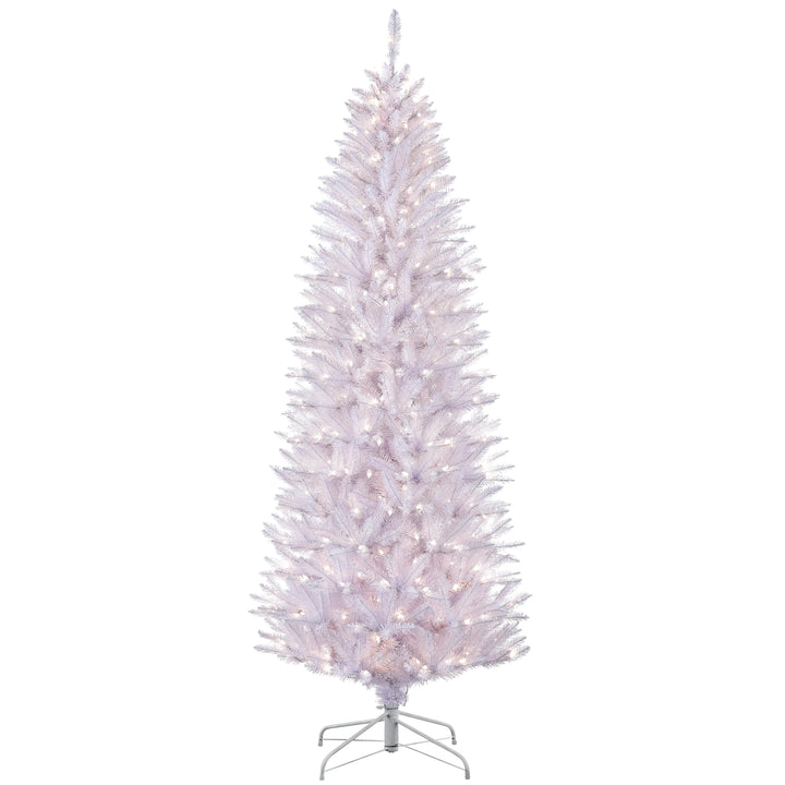 6.5 ft Pre-Lit White Fraser Fir Pencil Artificial Christmas Tree with 250 UL Clear Lights Metal Stand FFPTWA-65C25