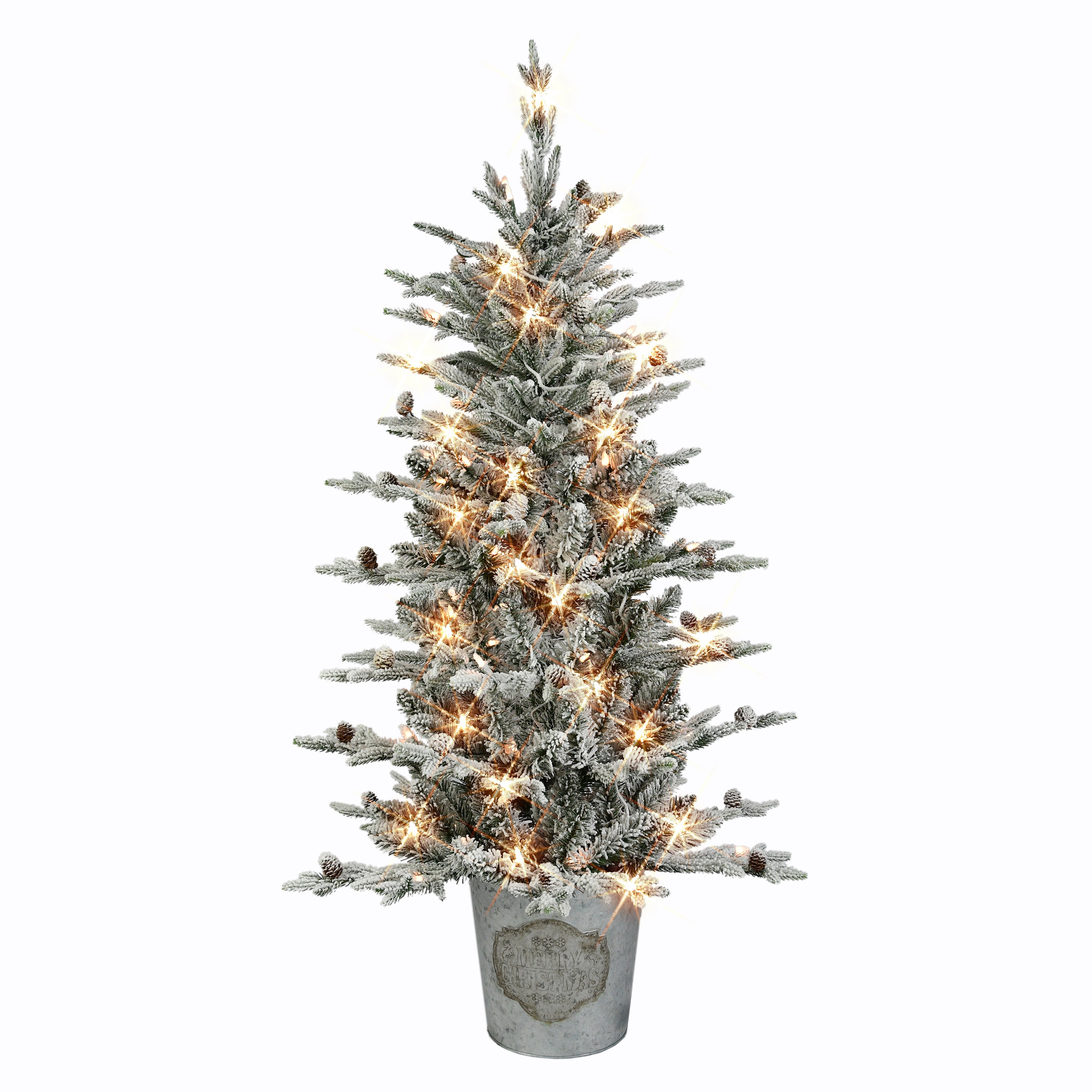 4.5 ft Pre-lit Potted Flocked Tree 638 Tips 100 UL Cear Lights 1832A-STF45C1