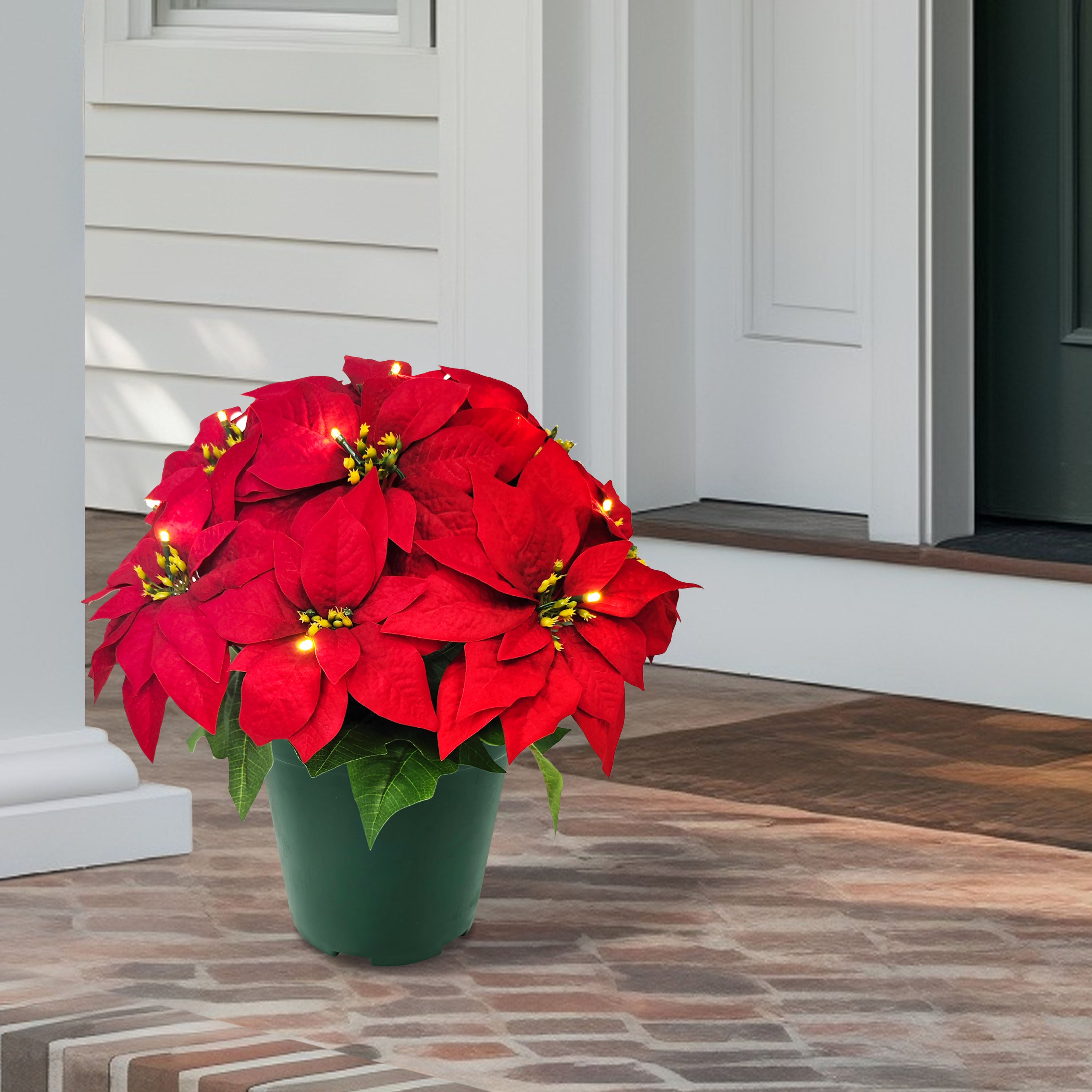22" Pre-Lit Battery-Operated Potted Red Poinsettias