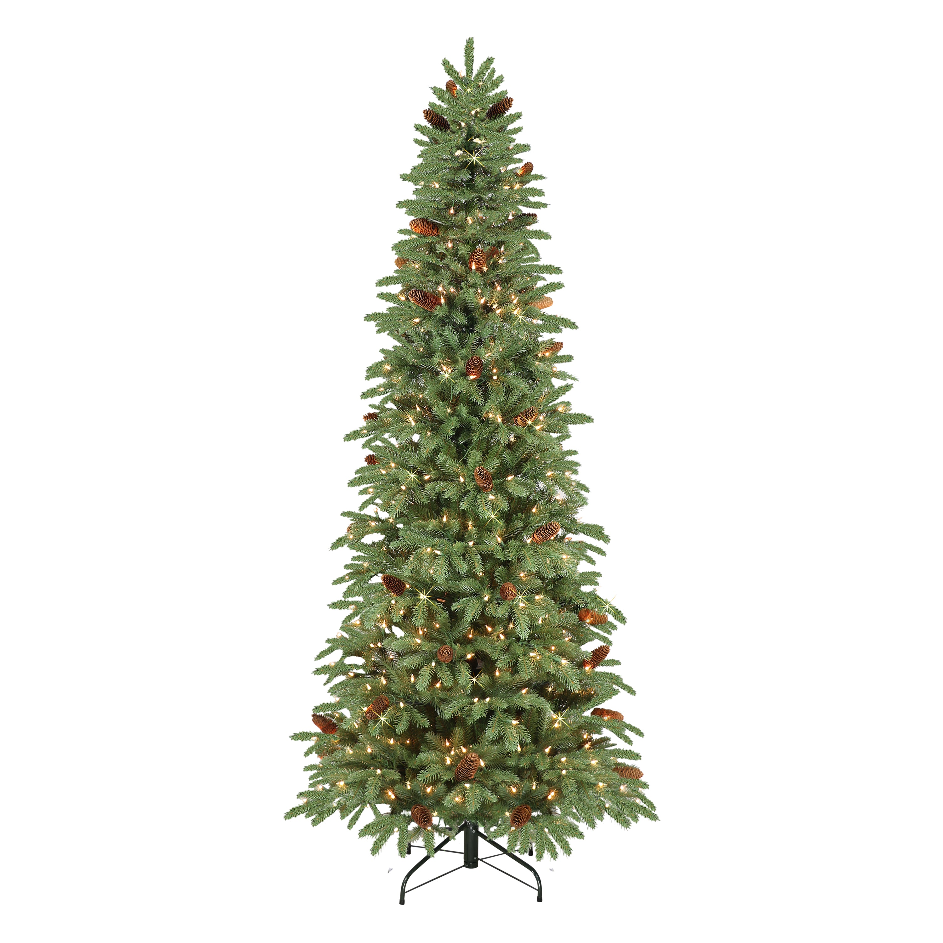 7.5 ft Pre-Lit Slim Montville Spruce Artificial Christmas Tree with 450 UL Clear Lights Glitter Accents Metal Stand Green MSSLA-75C450