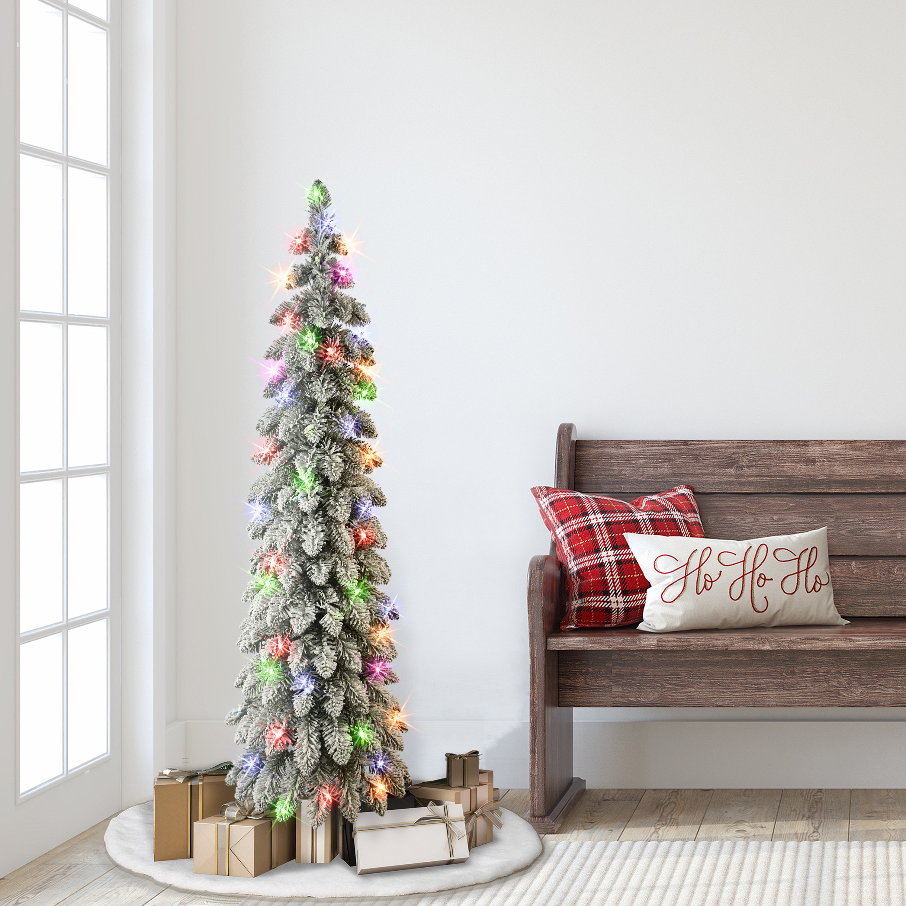 4ft Pre-lit Flocked Alpine Pencil Tree