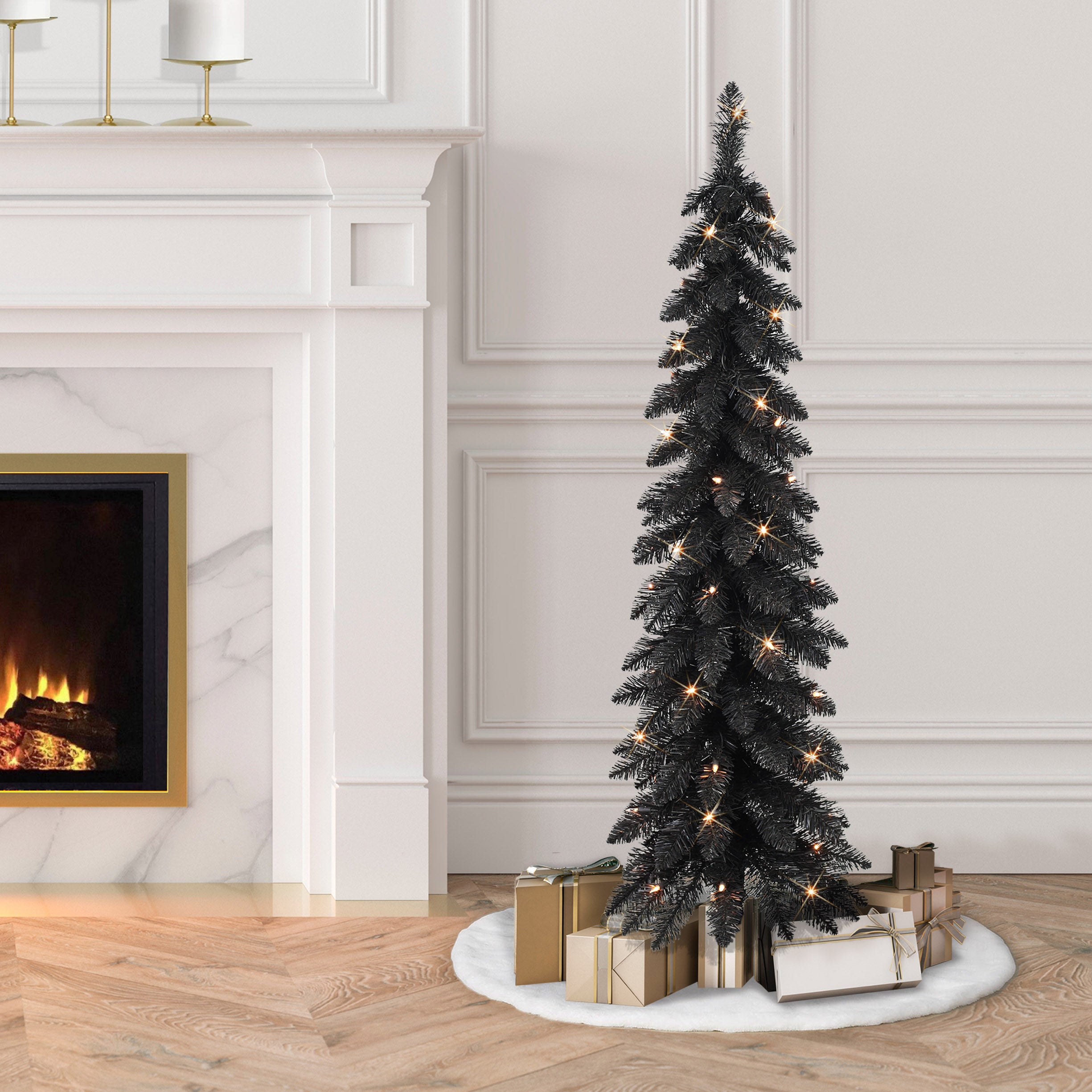 4ft Pre-Lit Black Alpine Pencil Tree