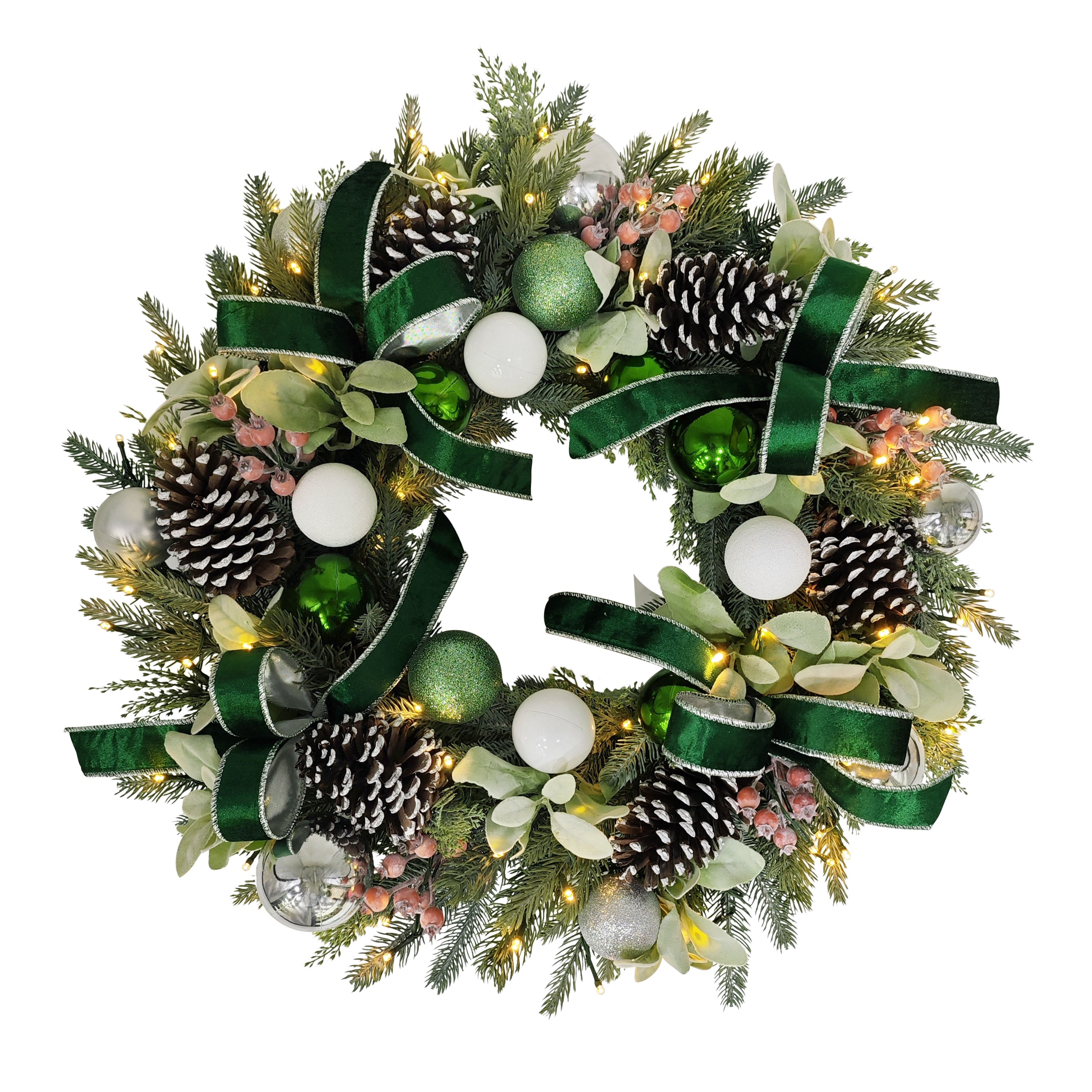 26" Pre-Lit Artificial Adorned Christmas Wreath 51019-W26LW08A-BO