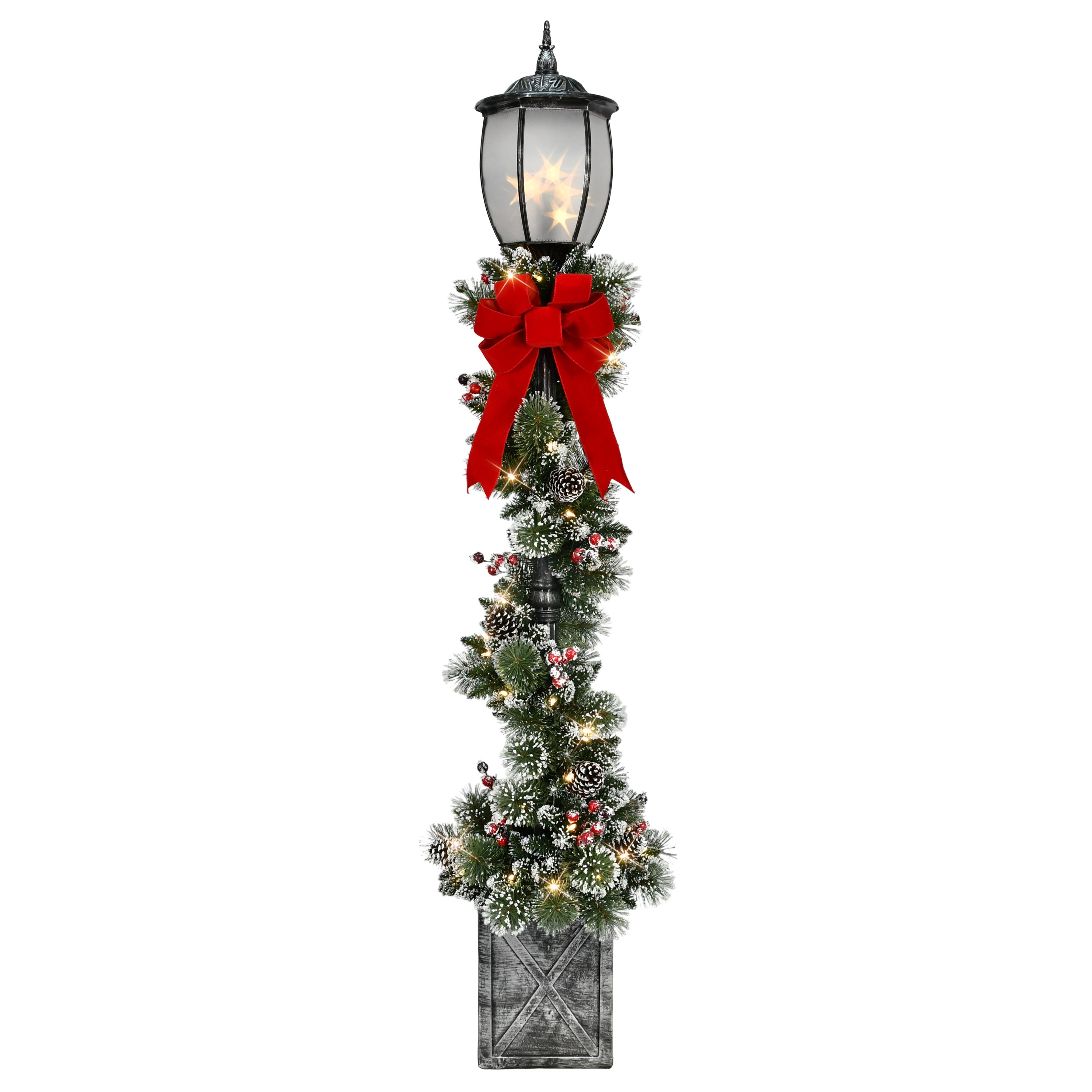 7' Pre-Lit Potted Lamp Post with Warm White LED Lights 4652A-LP70F5LW05