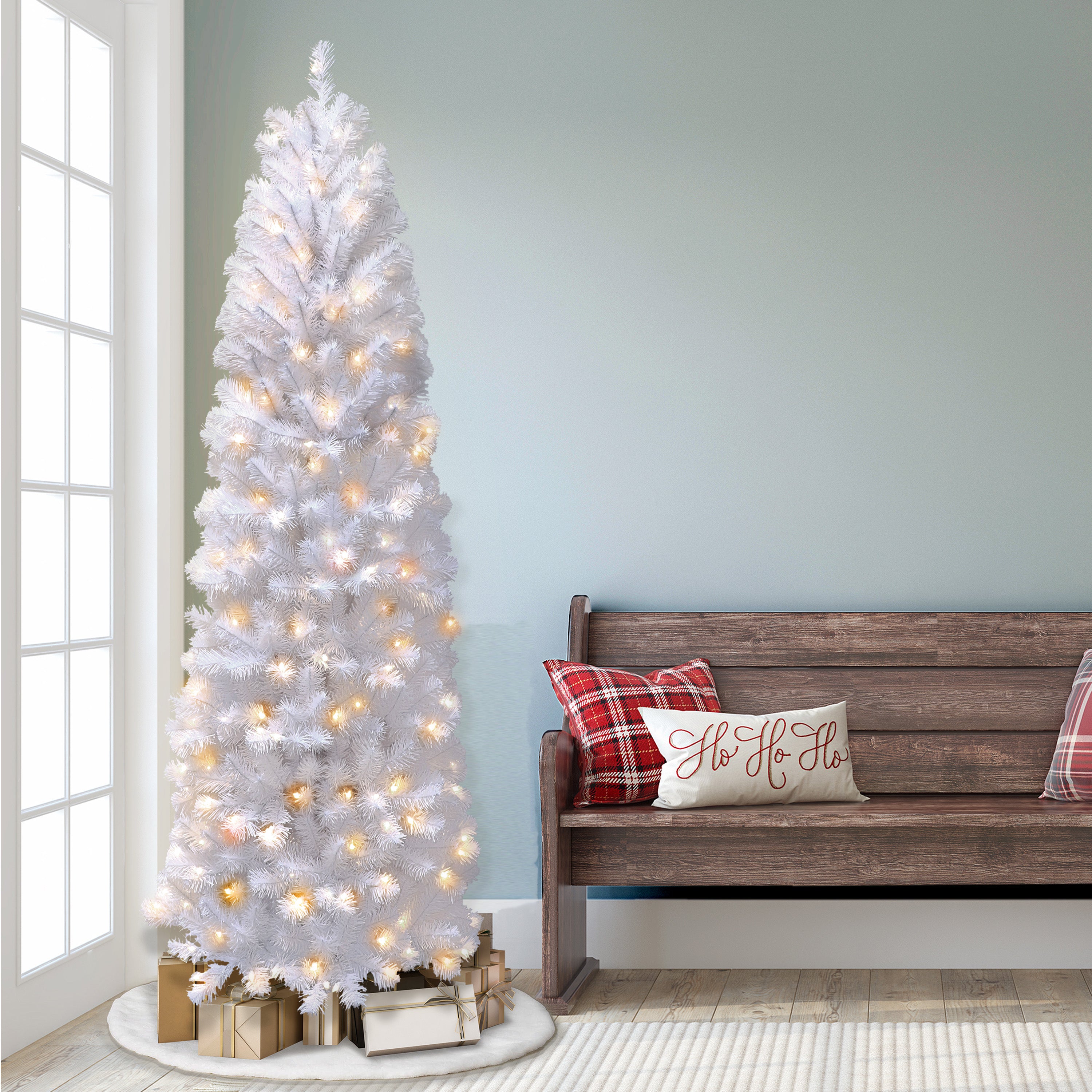 7.5ft Pre-Lit White Northern Fir Pencil Christmas Tree