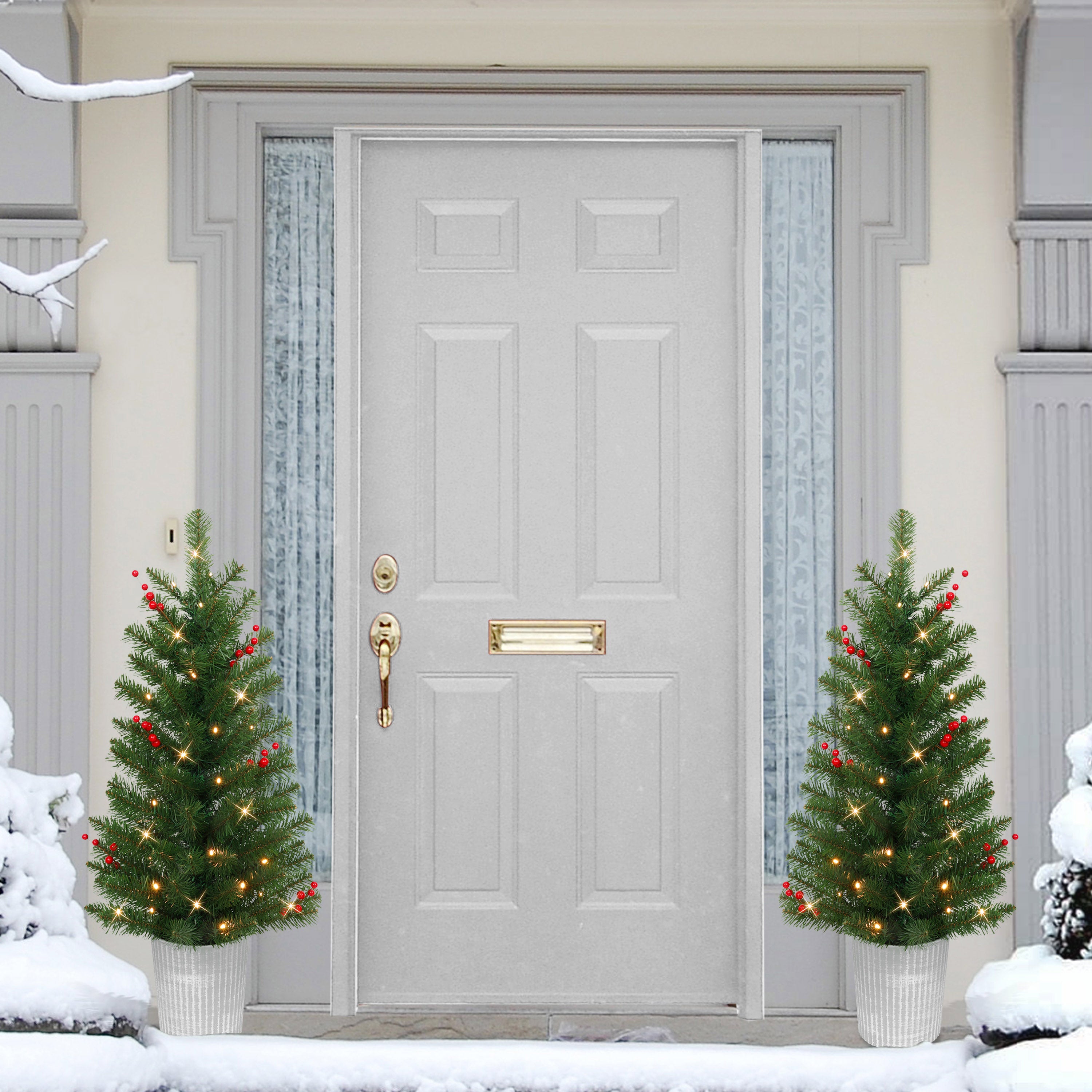 Set of 2 3.5ft. Pre-Lit Potted Trees