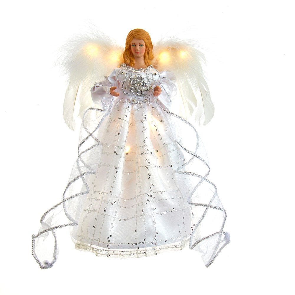 Kurt Adler 10-Inch Battery-Operated Silver and White Fairy Lighted Angel Tree Topper