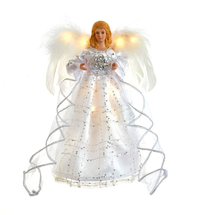 Kurt Adler 10-Inch Battery-Operated Silver and White Fairy Lighted Angel Tree Topper