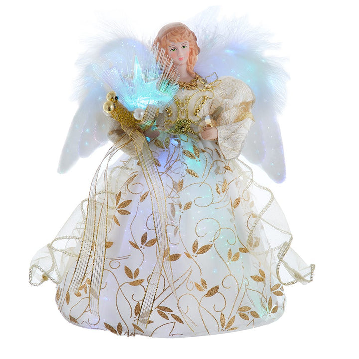 Kurt Adler 12-Inch Battery-Operated Fiber Optic Gold Angel Tree Topper with Color Changing LED Lights