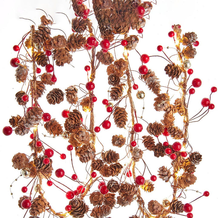 Kurt Adler 6-Foot Battery-Operated Pinecone and Red Berry Rope Garland