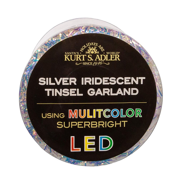 Kurt Adler 32.8-Foot Battery-Operated Iridescent Tinsel Garland with 100 Multi-Colored Lights