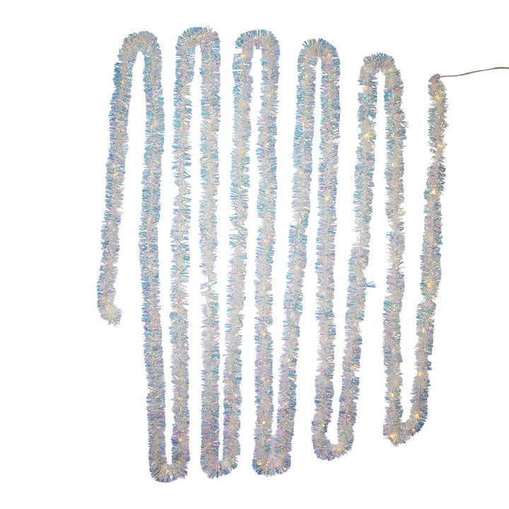 Kurt Adler 32.8-Foot Battery-Operated Iridescent Tinsel Garland with 100 Warm White Lights 