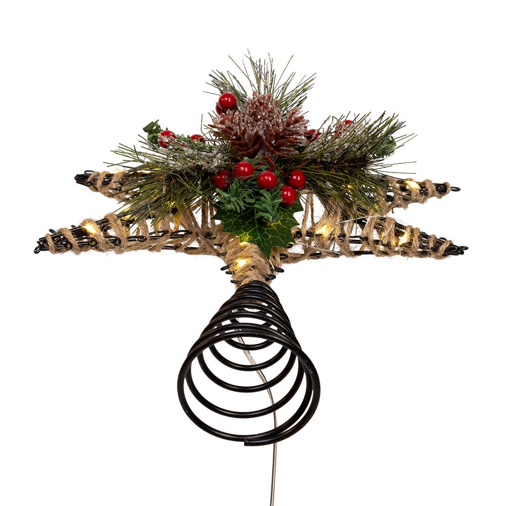 Kurt Adler 13.5-Inch Battery Operated Lighted 6-Point Rattan Star Tree Topper