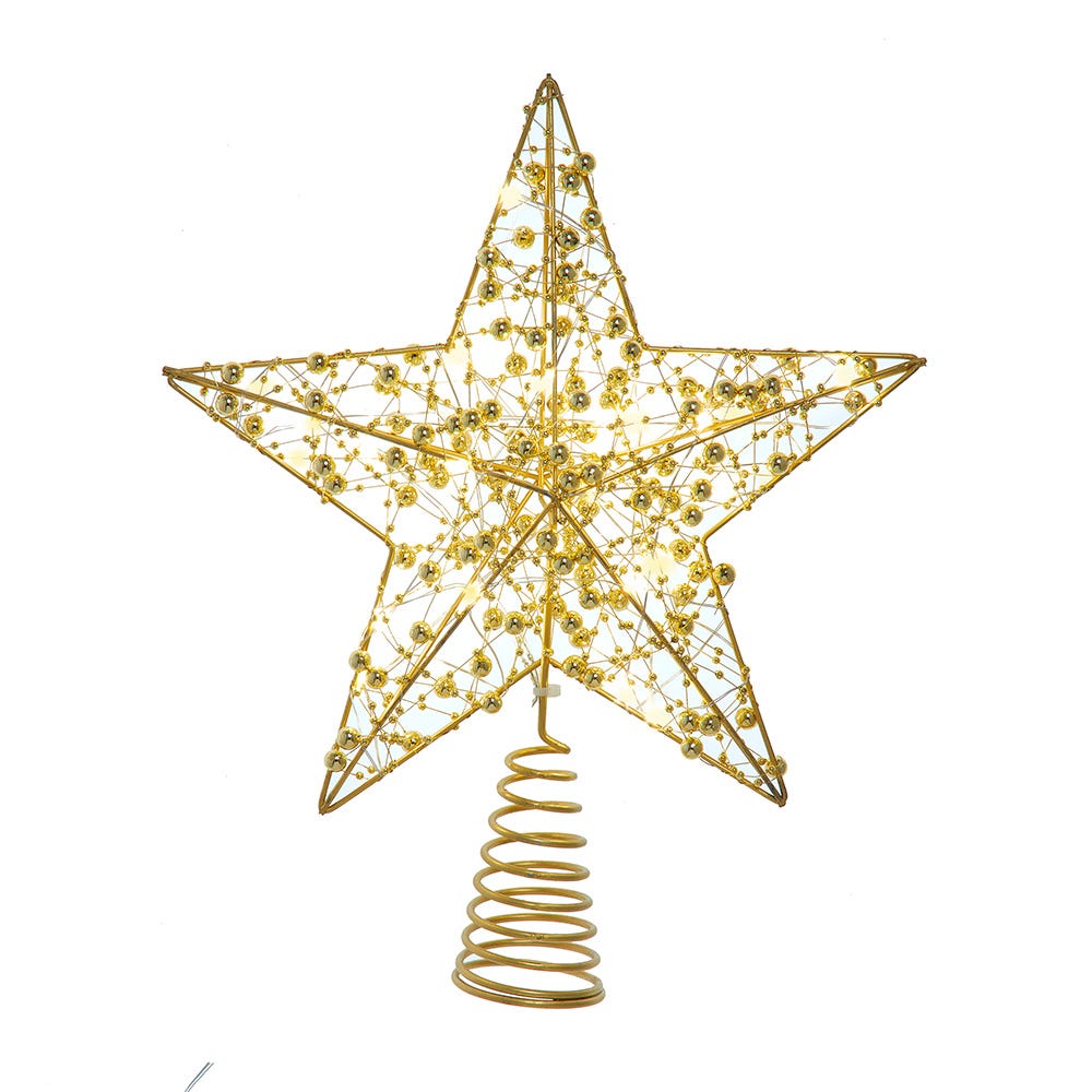 Kurt Adler 11.8-Inch Battery Operated LED Lighted 5-Point Gold Metal Star Tree Topper BAT3009
