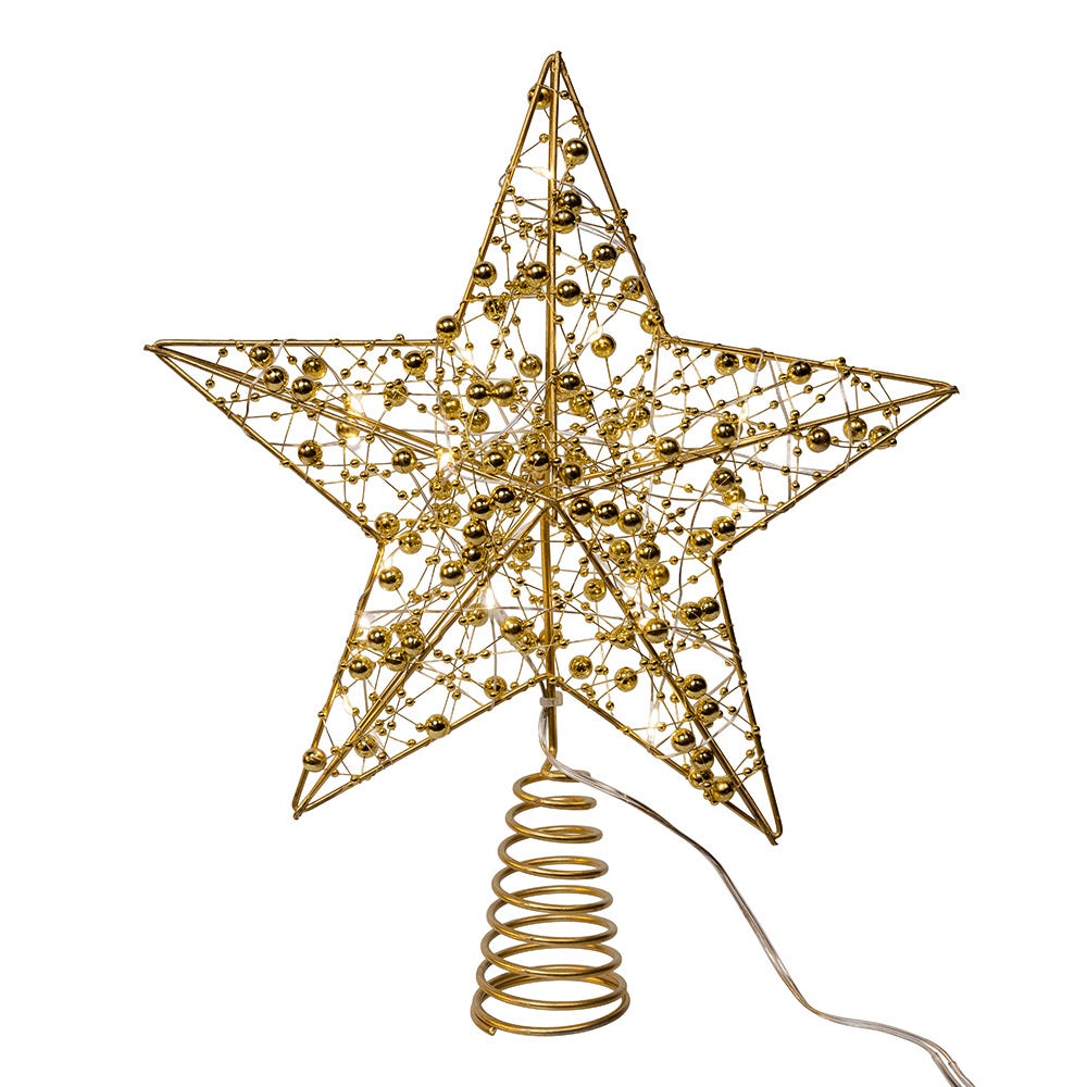 Kurt Adler 11.8-Inch Battery Operated LED Lighted 5-Point Gold Metal Star Tree Topper