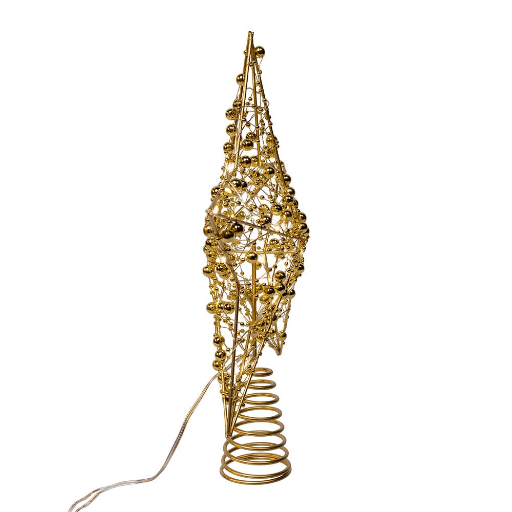 Kurt Adler 11.8-Inch Battery Operated LED Lighted 5-Point Gold Metal Star Tree Topper