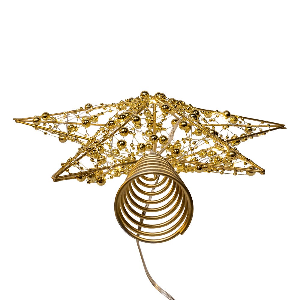 Kurt Adler 11.8-Inch Battery Operated LED Lighted 5-Point Gold Metal Star Tree Topper