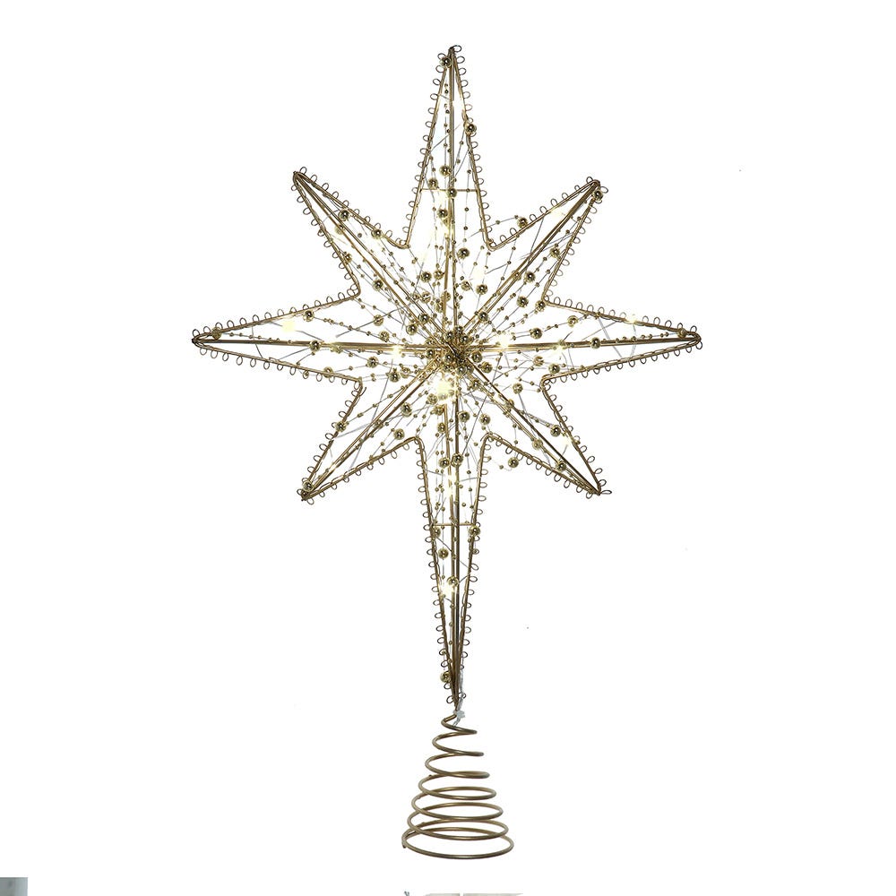 Kurt Adler 19.7-Inch Battery Operated LED Lighted 8-Point Gold Metal Star Tree Topper BAT3010