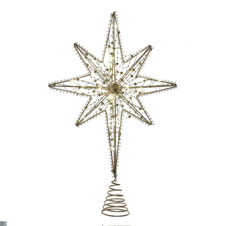 Kurt Adler 19.7-Inch Battery Operated LED Lighted 8-Point Gold Metal Star Tree Topper BAT3010