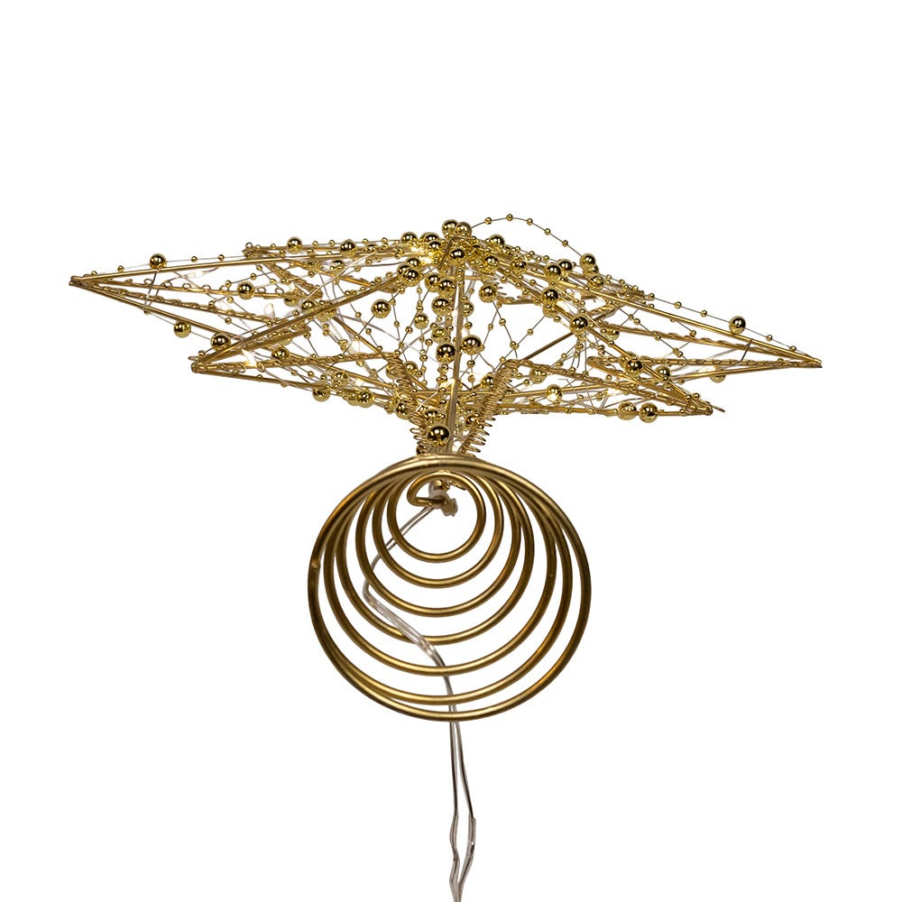 Kurt Adler 19.7-Inch Battery Operated LED Lighted 8-Point Gold Metal Star Tree Topper