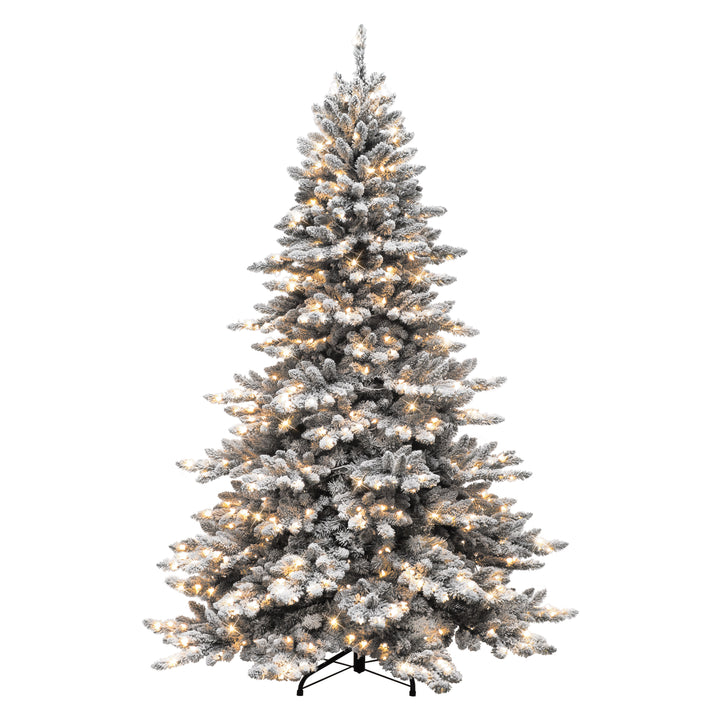 7.5 ft Pre-lit Flocked Royal Majestic Spruce Artificial Christmas Tree with 700 UL Clear Lights On/Off Foot Pedal Metal Stand Green RMSFA-75C7