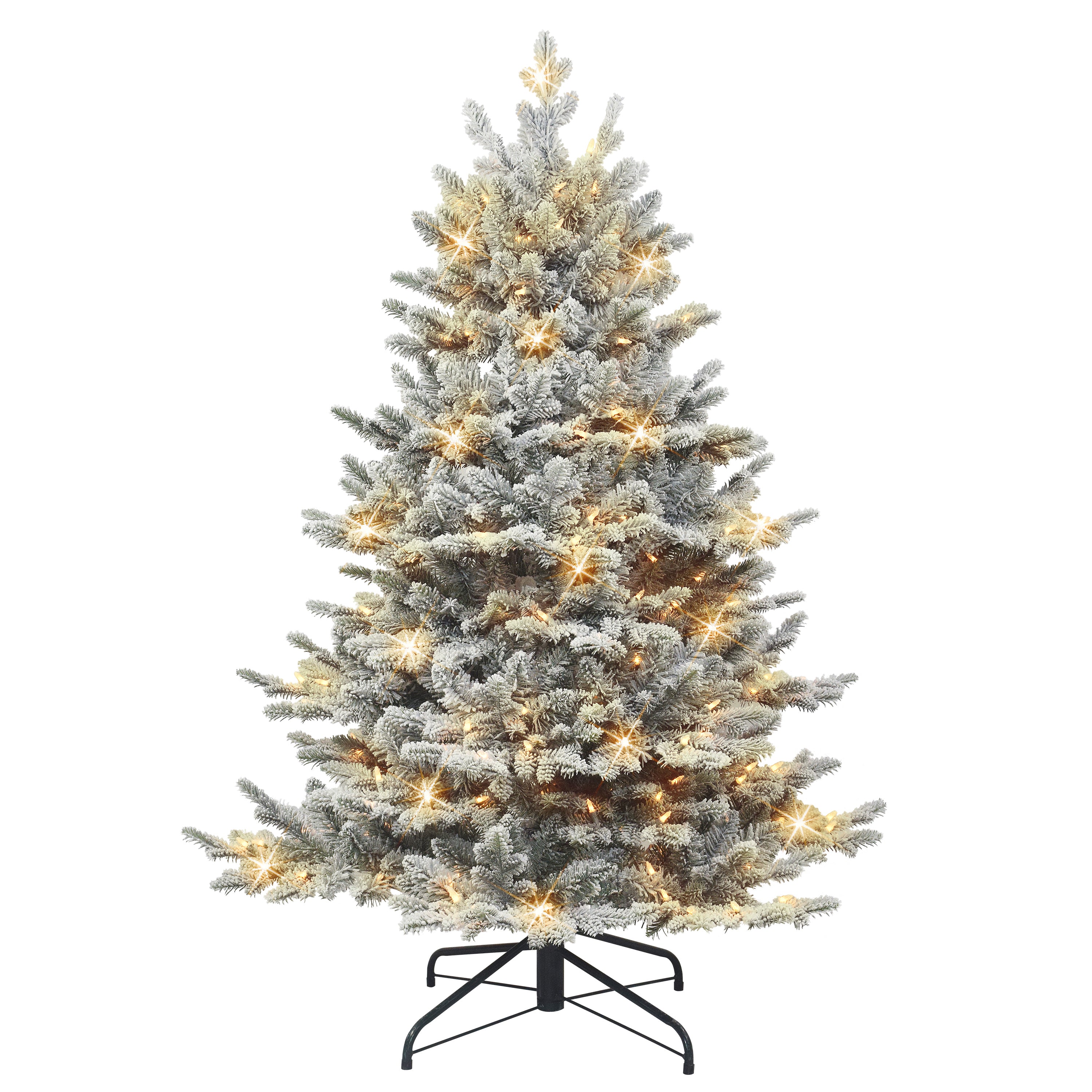 4.5 ft Pre-lit Flocked Royal Majestic Douglas Fir Downswept Artificial Christmas Tree Sure-Lit Pole® 250 UL Clear Lights Metal Stand Green RMDDFA-45QC25