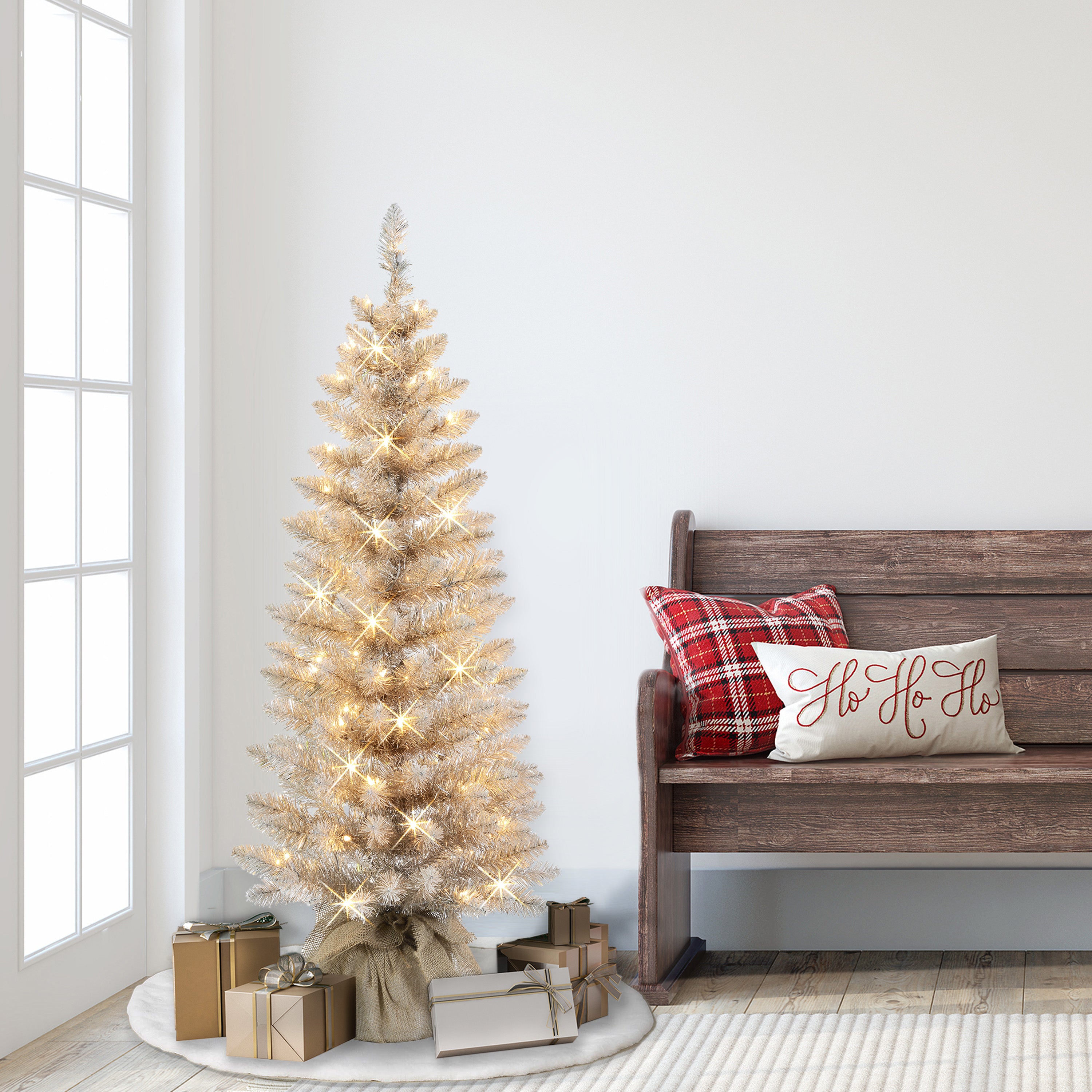 4ft Pre-Lit Rose Gold Tree in Burlap Sac