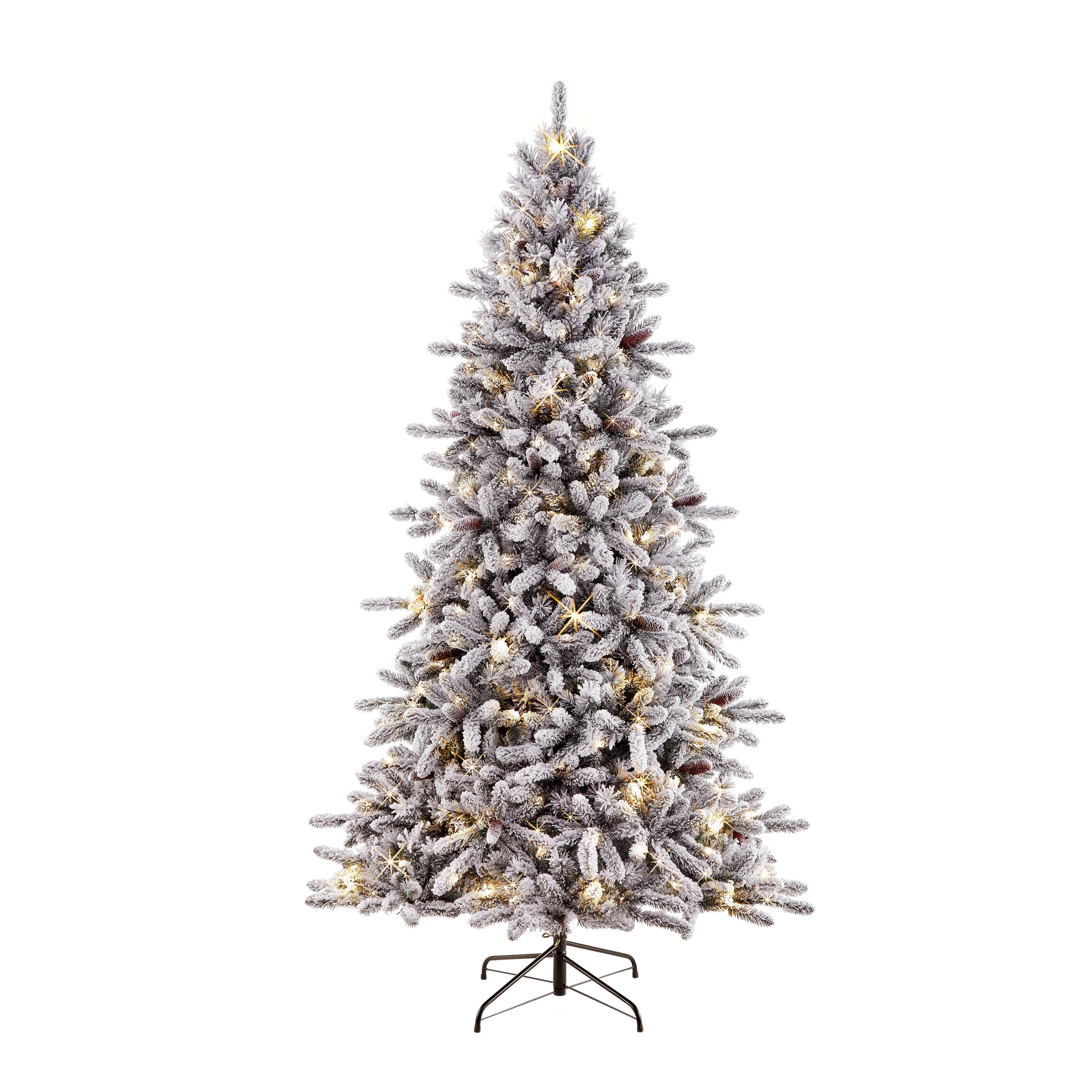 6.5 ft Pre-lit Flocked ‎Bennington Fir Artificial Christmas Tree with 350 UL Clear Lights Metal Stand Green BYGA-65C350