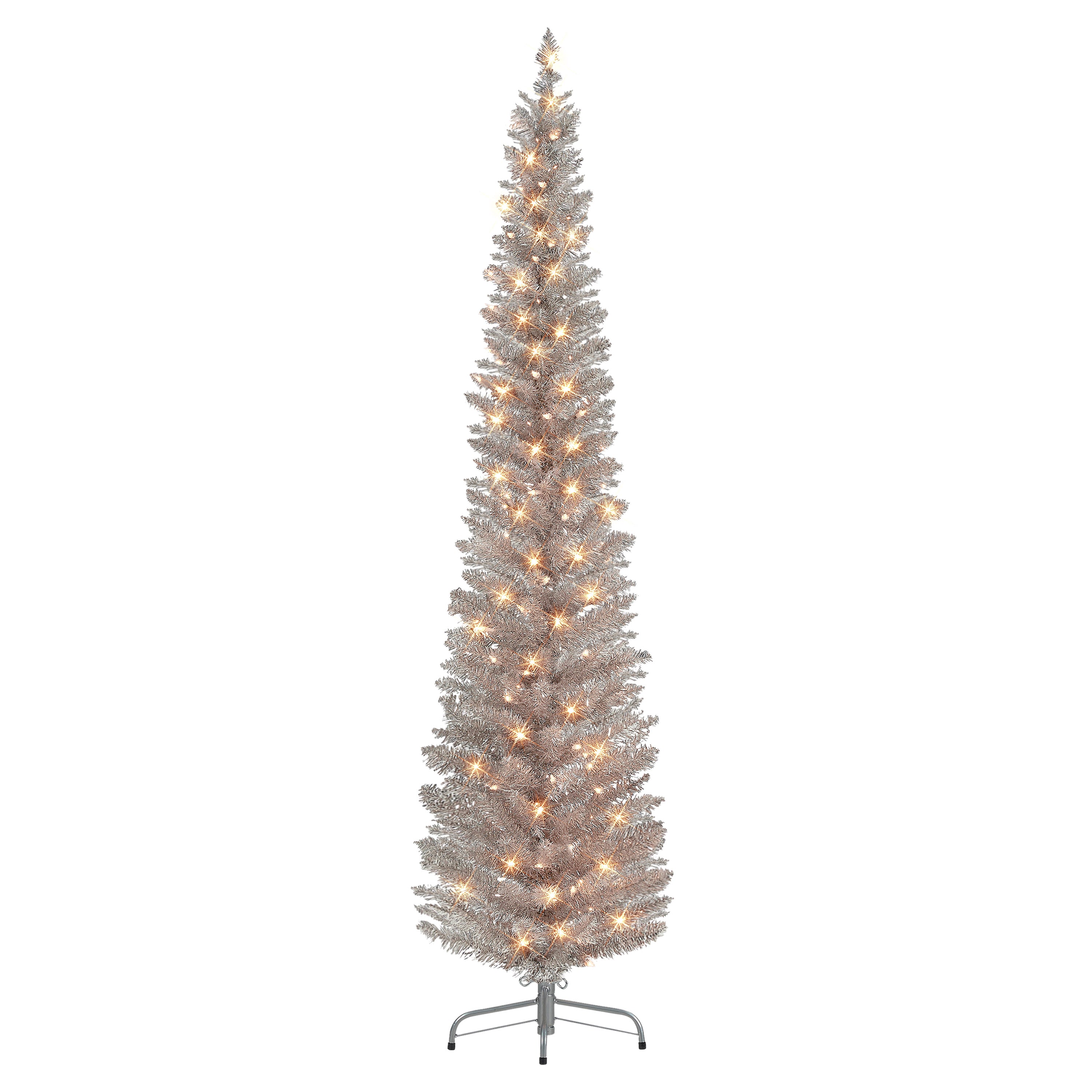 7 ft Pre-Lit Rose Gold Tinsel Artificial Tree 2642A-STRG70C150