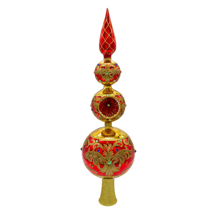 Kurt Adler 15.75-Inch Bellissimo Glass Red and Gold Tree Topper 