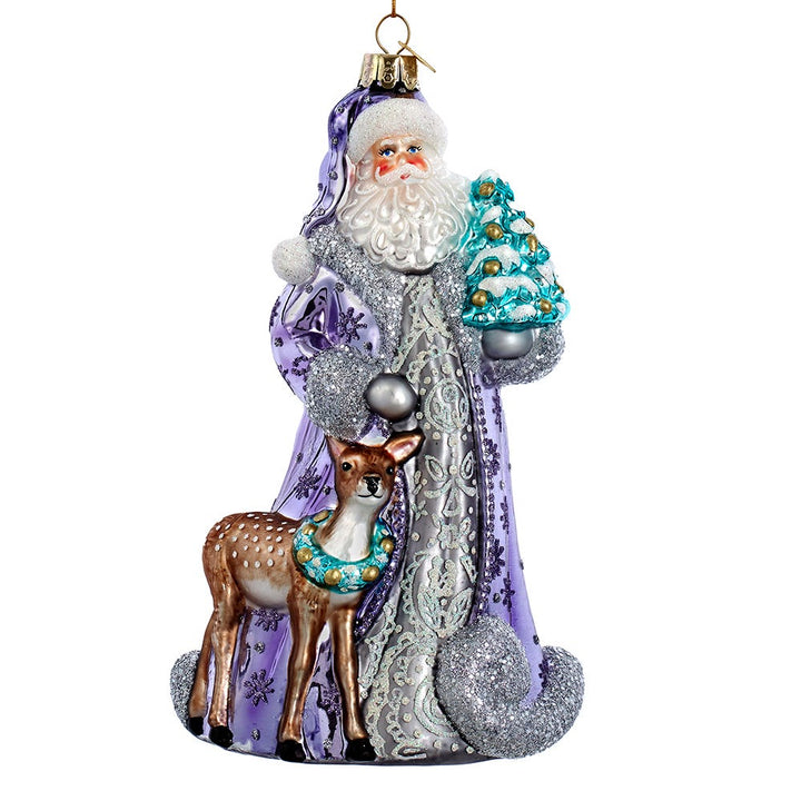 Kurt Adler 7-Inch Bellissimo Glass Periwinkle Santa Ornament