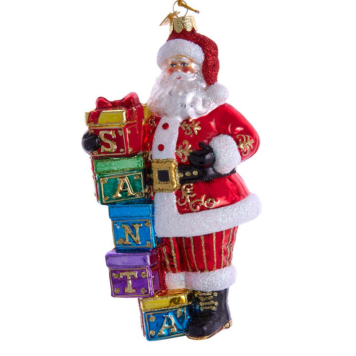 Kurt Adler 7-Inch Bellissimo Glass Santa With Gift Boxes Ornament