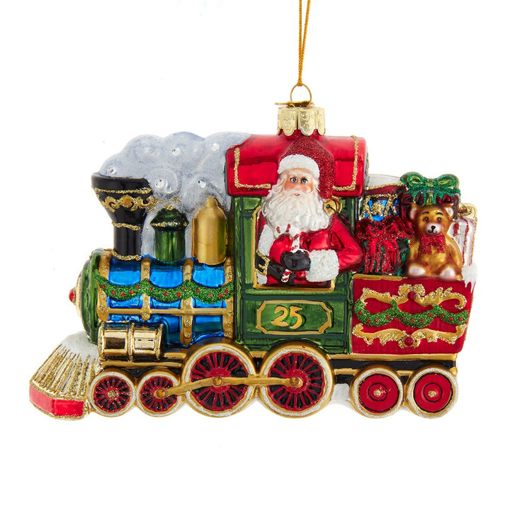 Kurt Adler 6-Inch Bellissimo Glass Santa with Train Ornament