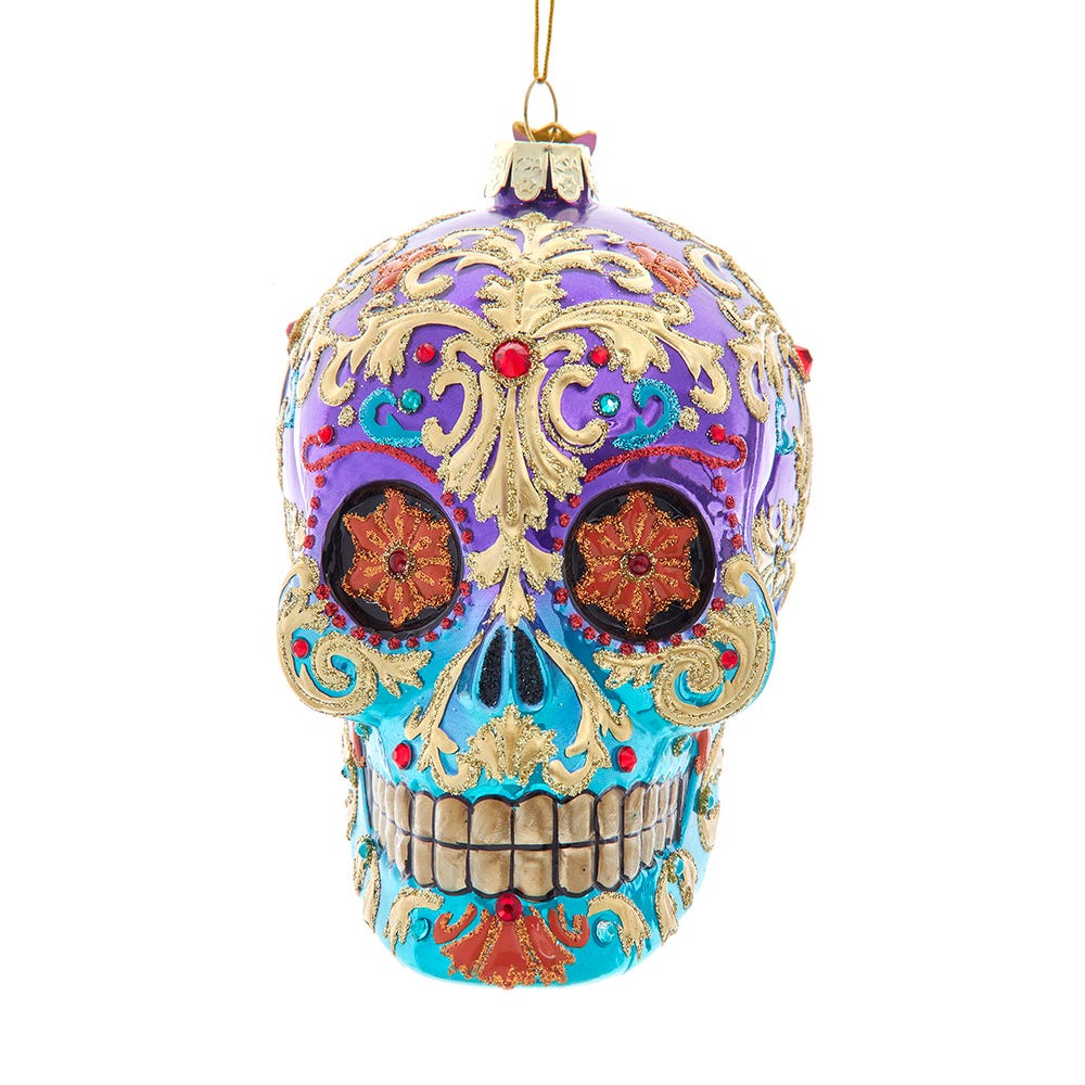 Kurt Adler 4.75-Inch Bellissimo Glass Sugar Skull Ornament KS-BELL0050