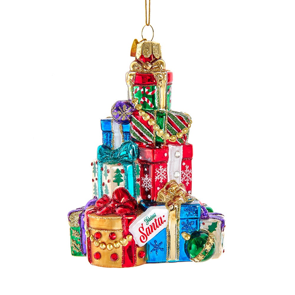 Kurt Adler 4.5-Inch Bellissimo Glass Stacked Presents Ornament BELL0053