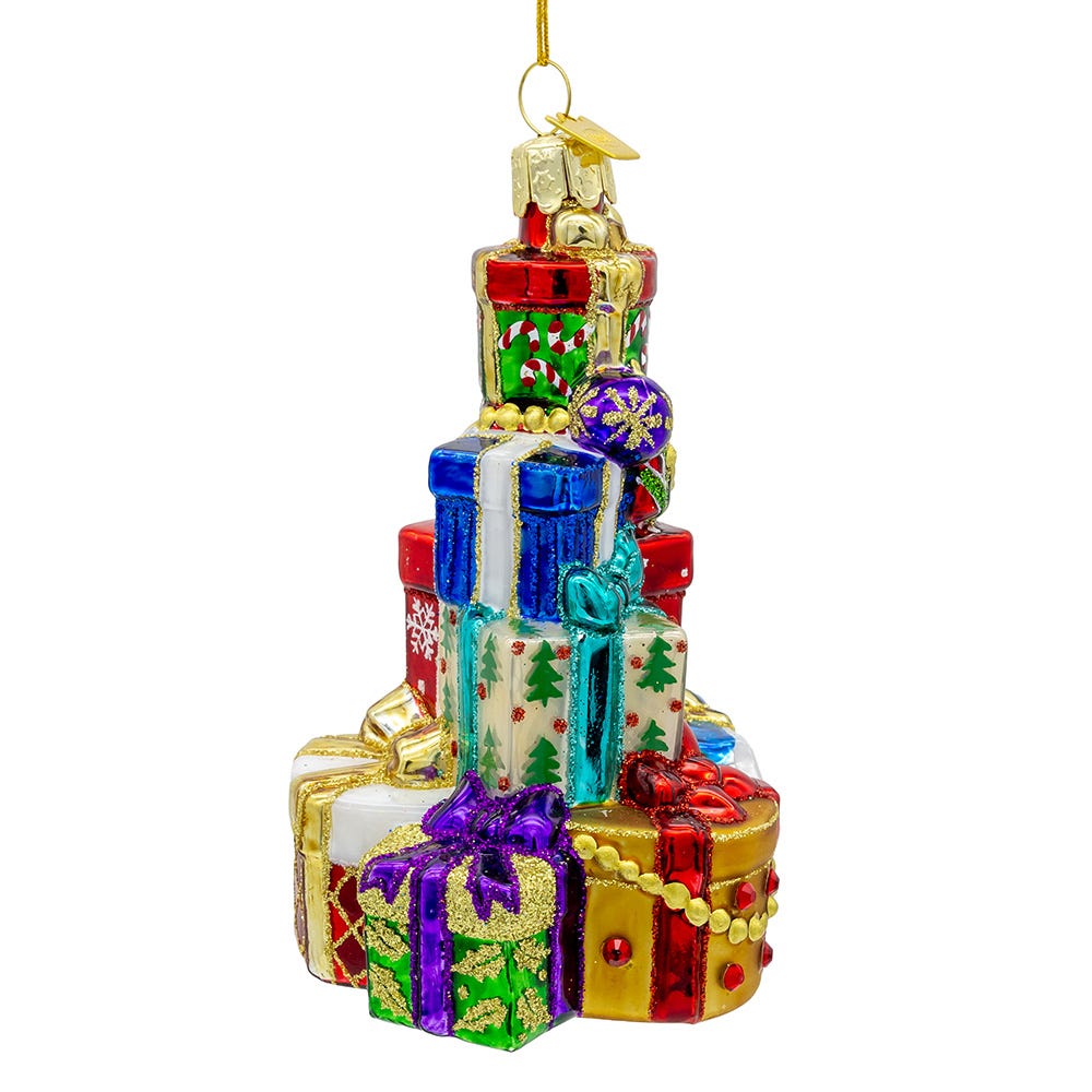 Kurt Adler 4.5-Inch Bellissimo Glass Stacked Presents Ornament