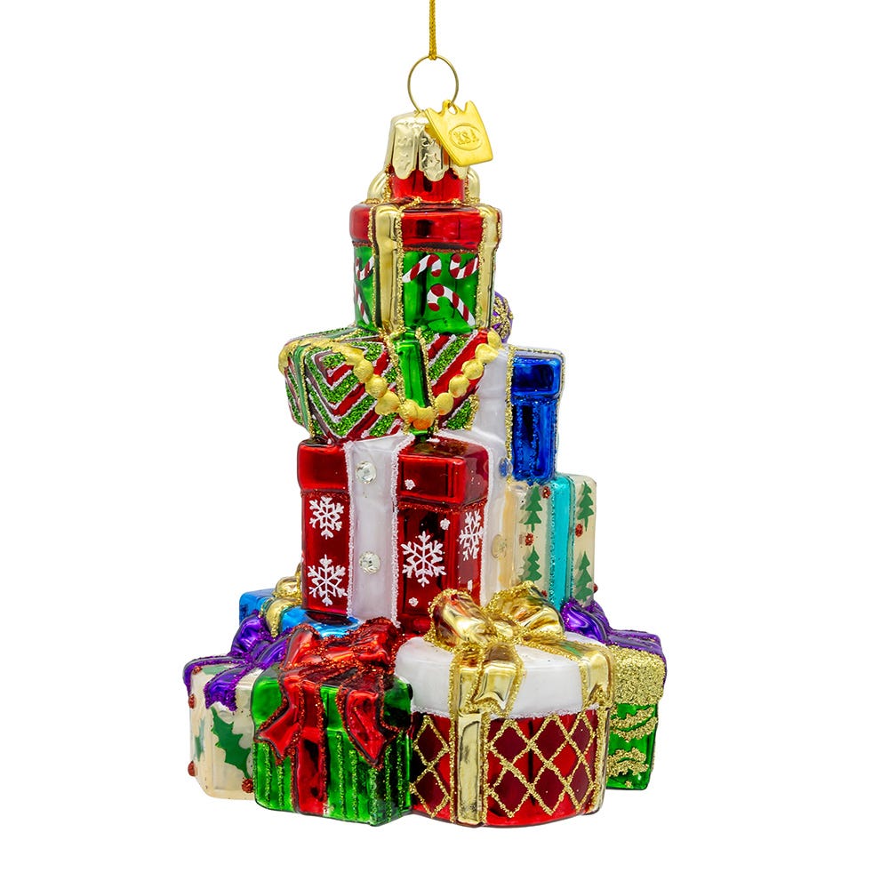 Kurt Adler 4.5-Inch Bellissimo Glass Stacked Presents Ornament