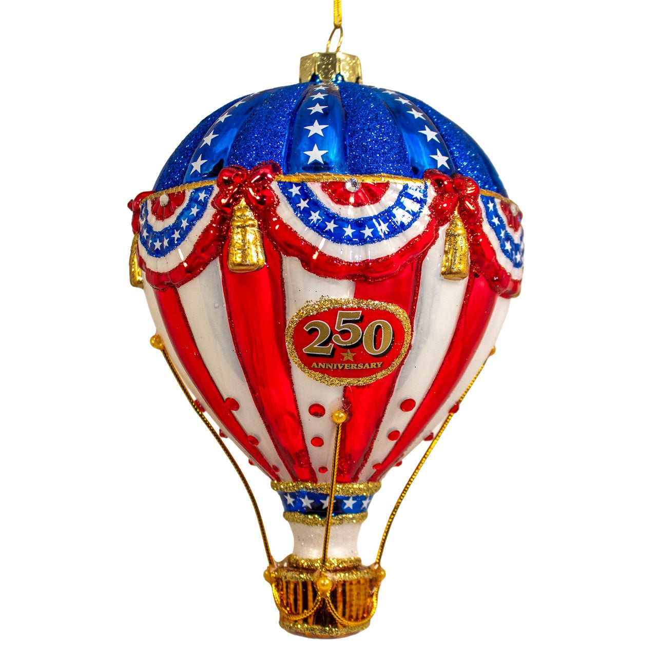 Kurt Adler Bellissimo Glass Red, White & Blue Hot Air Balloon Ornament #BELL0063