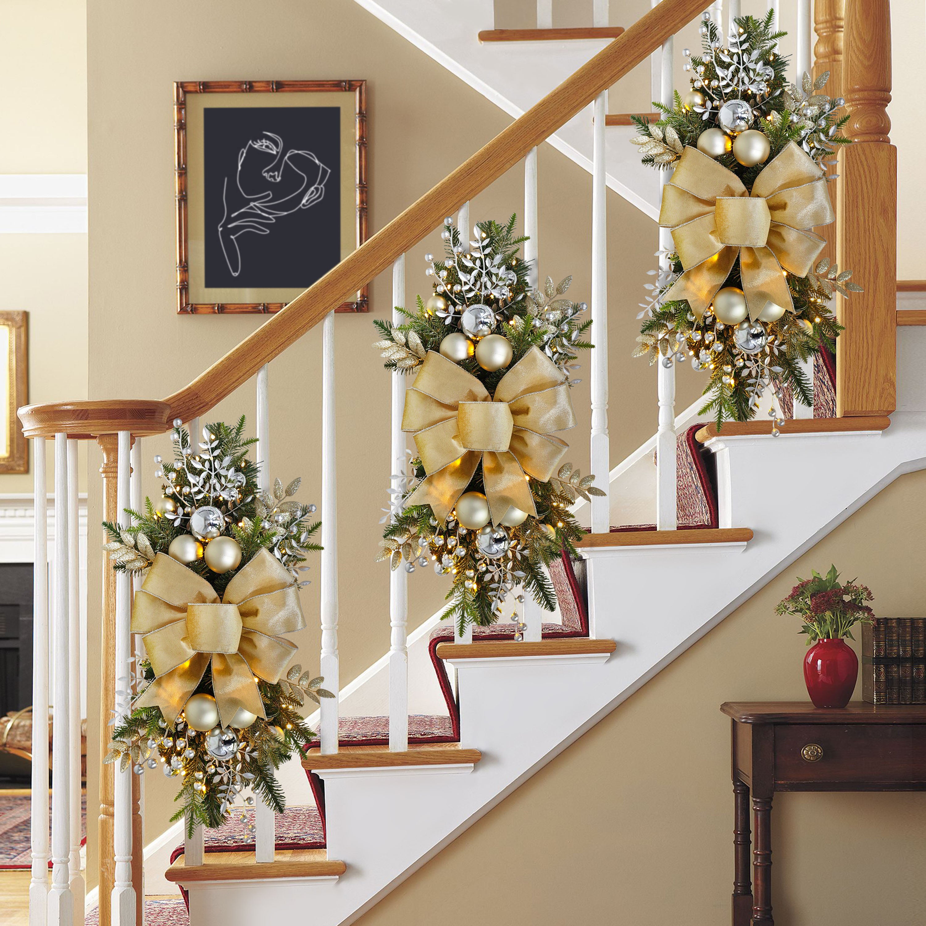 28" Pre-Lit Adorned Banister Swag