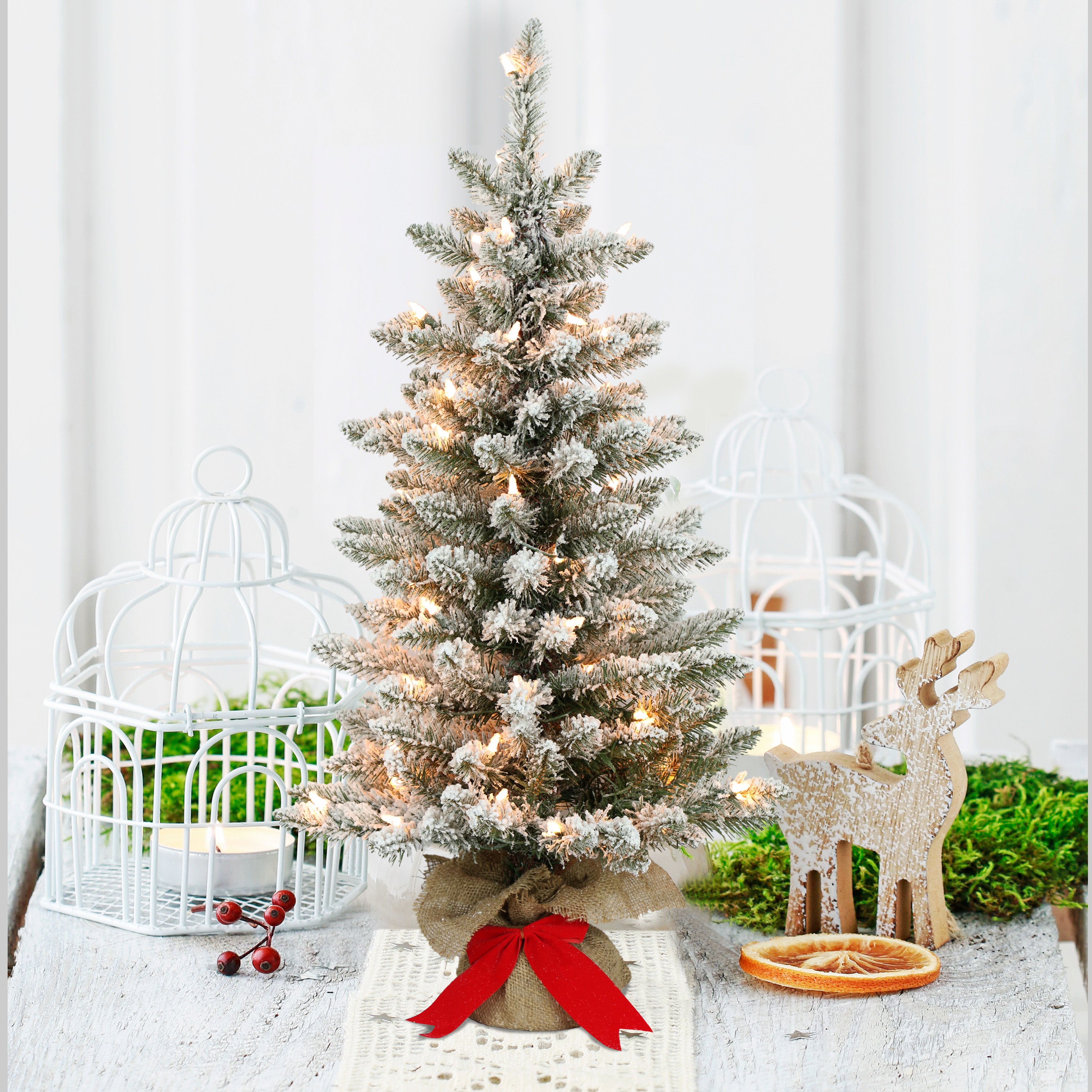 3ft Pre-Lit Flocked Fraser Fir Christmas Tree