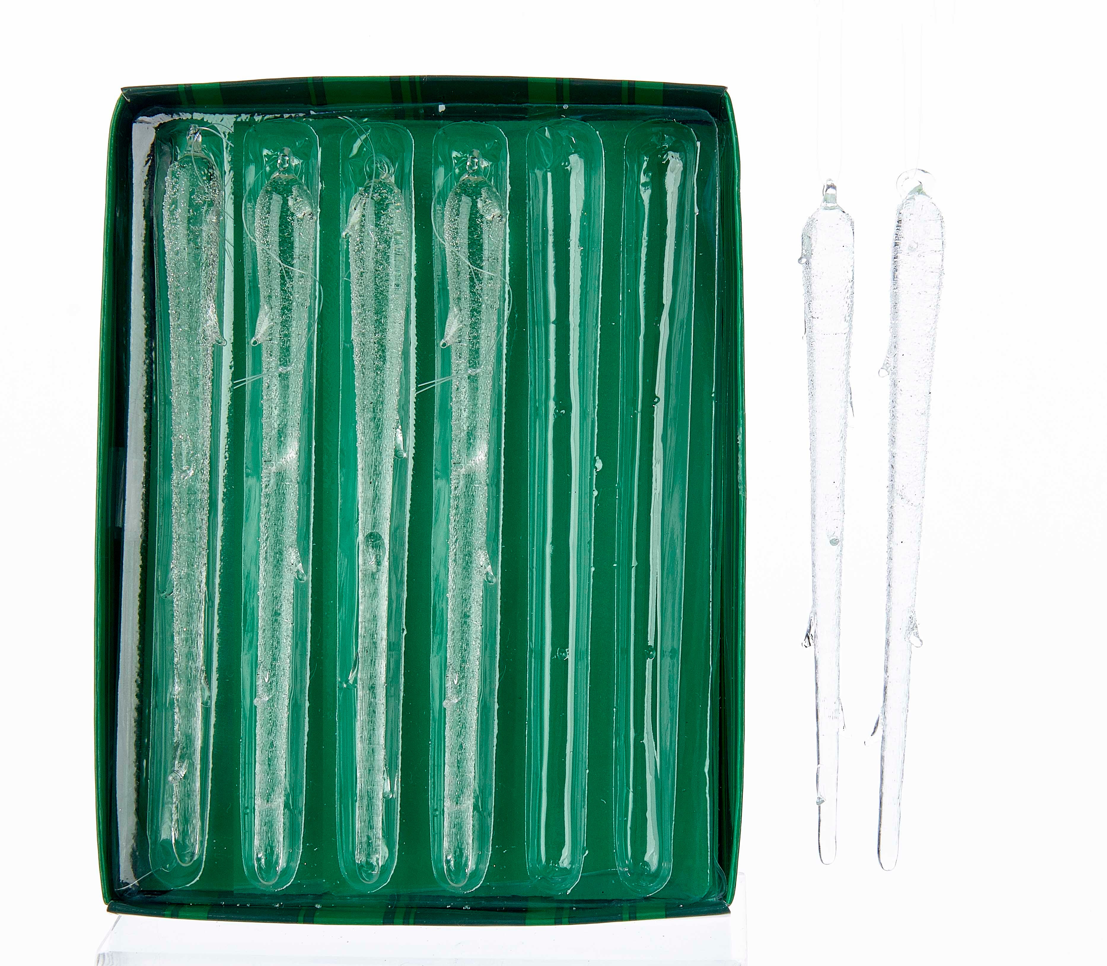 6.69" Glass Icicle Ornament Pack - 6pcs #C3644