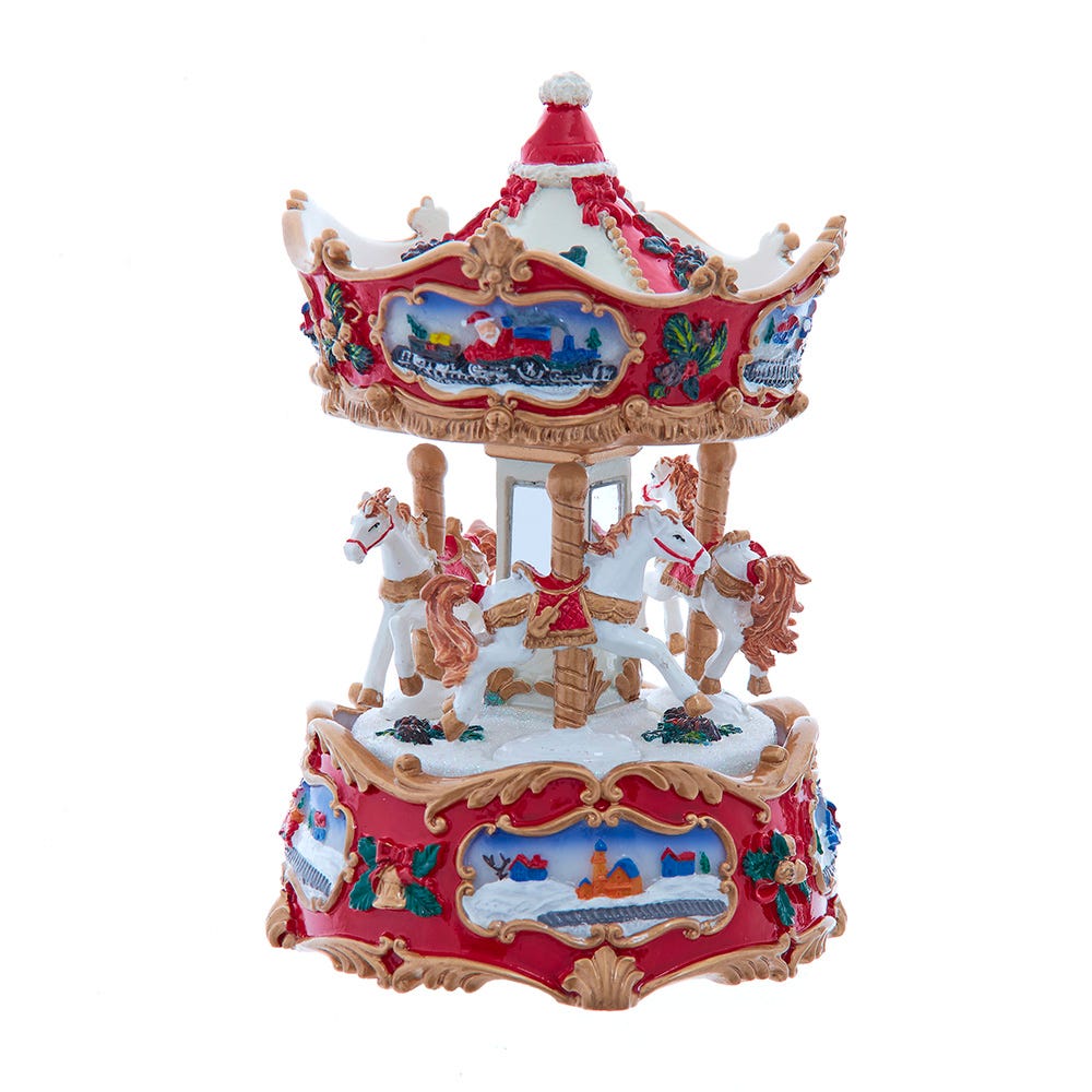 Kurt Adler 7-Inch Wind-Up Musical Carousel Table Piece C5568