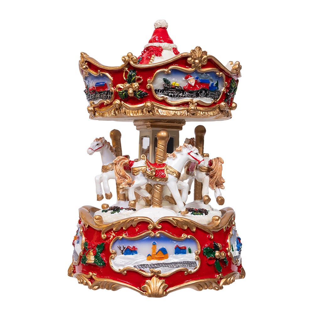 Kurt Adler 7-Inch Wind-Up Musical Carousel Table Piece
