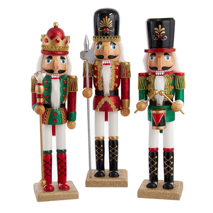 15" Red/Green Glitter King/Soldier Nutcrackers, 3 Assorted #C5932