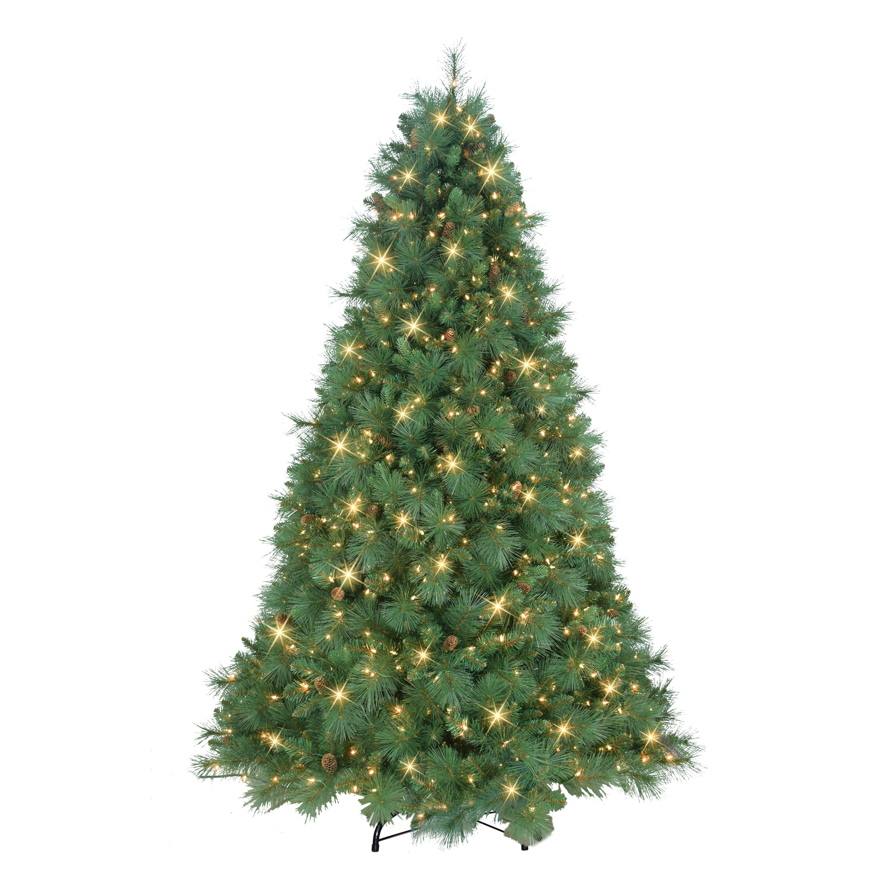 7.5 ft Pre-Lit Christmas Tradition Pine Tree 750 UL Clear Lights On/Off Foot Pedal Metal Stand Green CTPA-75C750